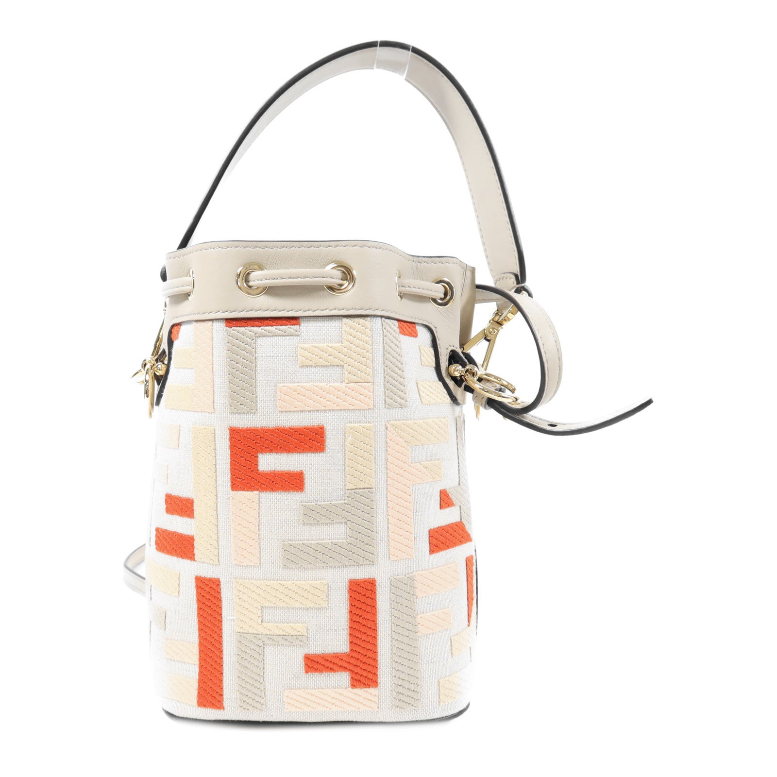 FENDI GHW Mini Mon Tresor 2 Way Shoulder Handbag Canvas/Calfskin Grey/Beige/Pink