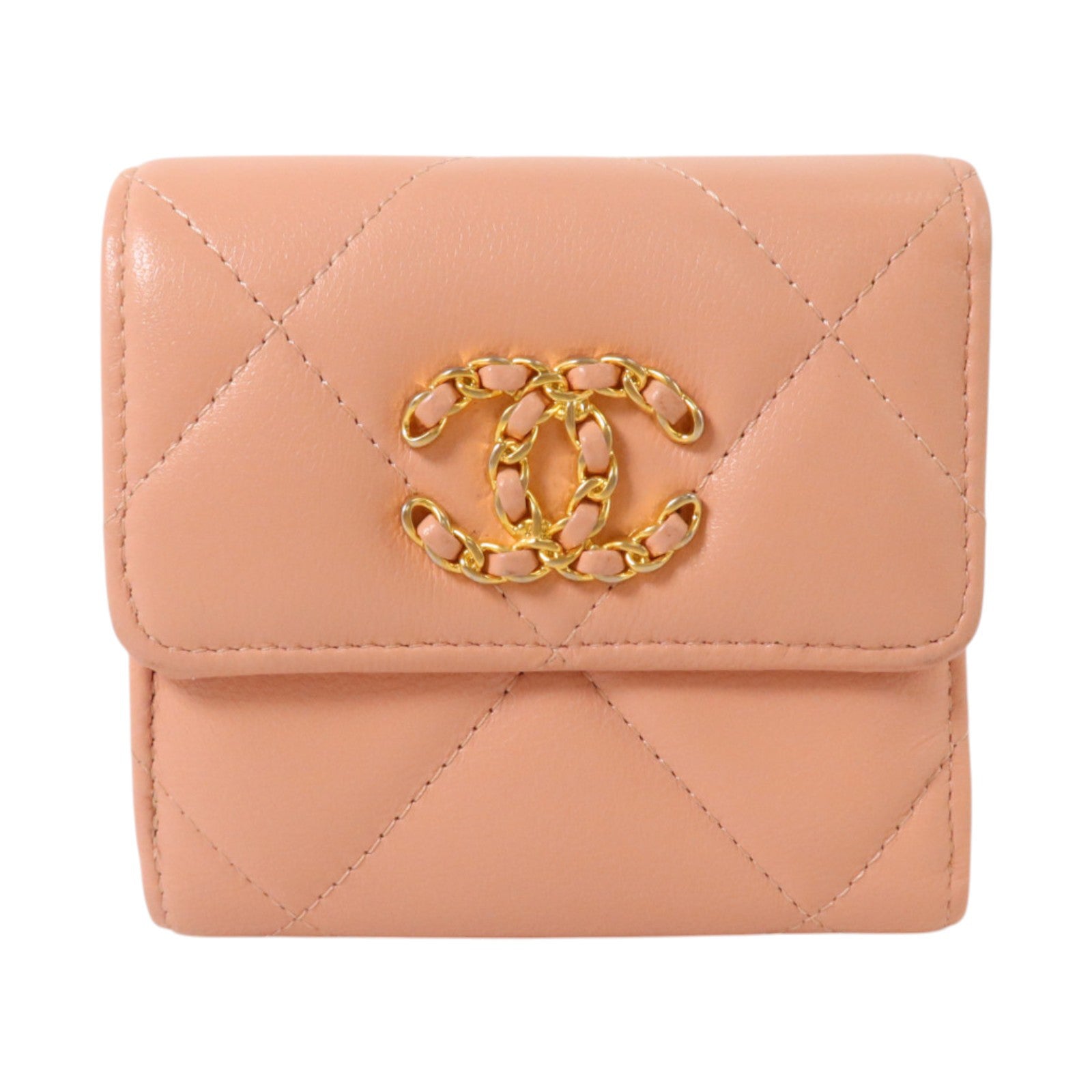 CHANEL 羊皮皮革Chanel 19 Small Flap Wallet金扣錢包