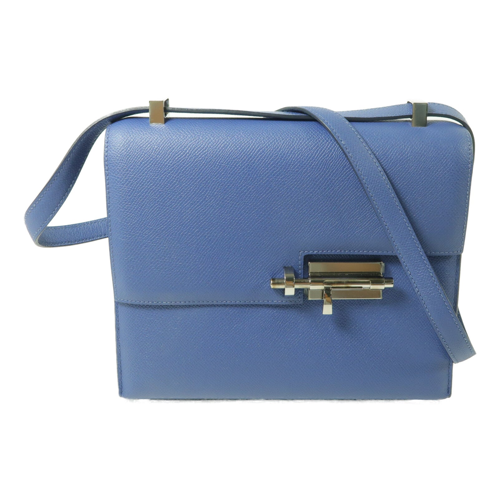 HERMES Epsom皮革Verrou 23銀扣肩背袋Bleu Encre