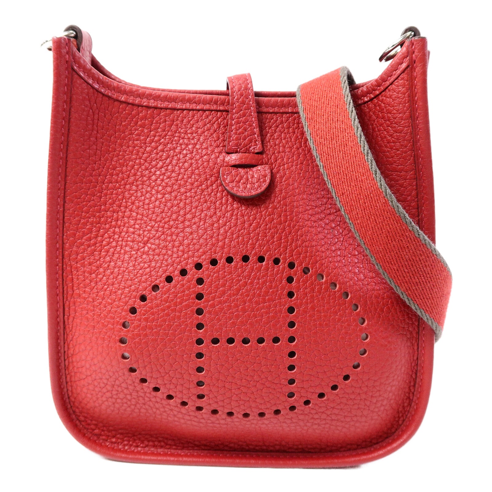 HERMES Clemence皮革Evelyne TPM肩背袋Rouge Vif