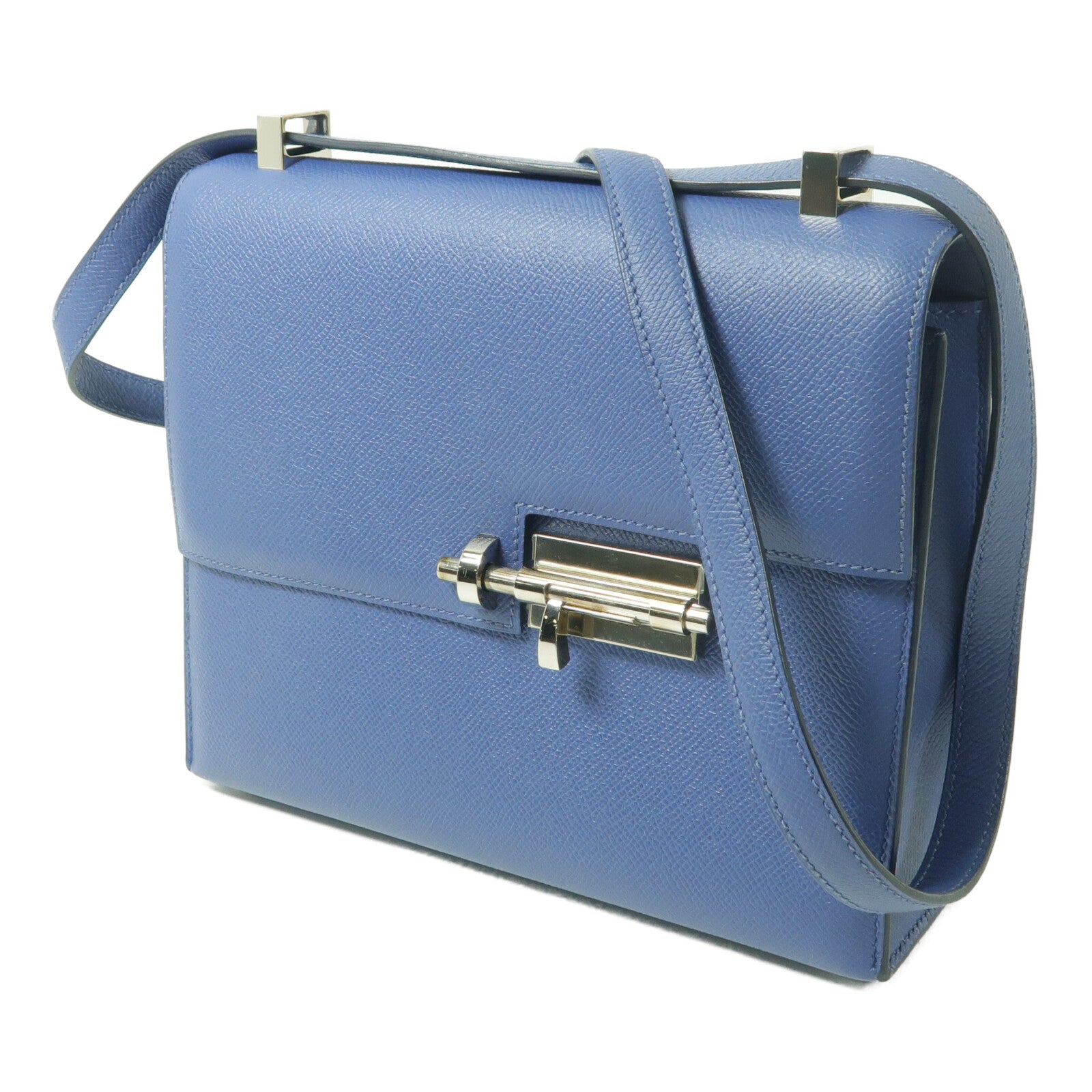HERMES Epsom皮革Verrou 23銀扣肩背袋Bleu Encre