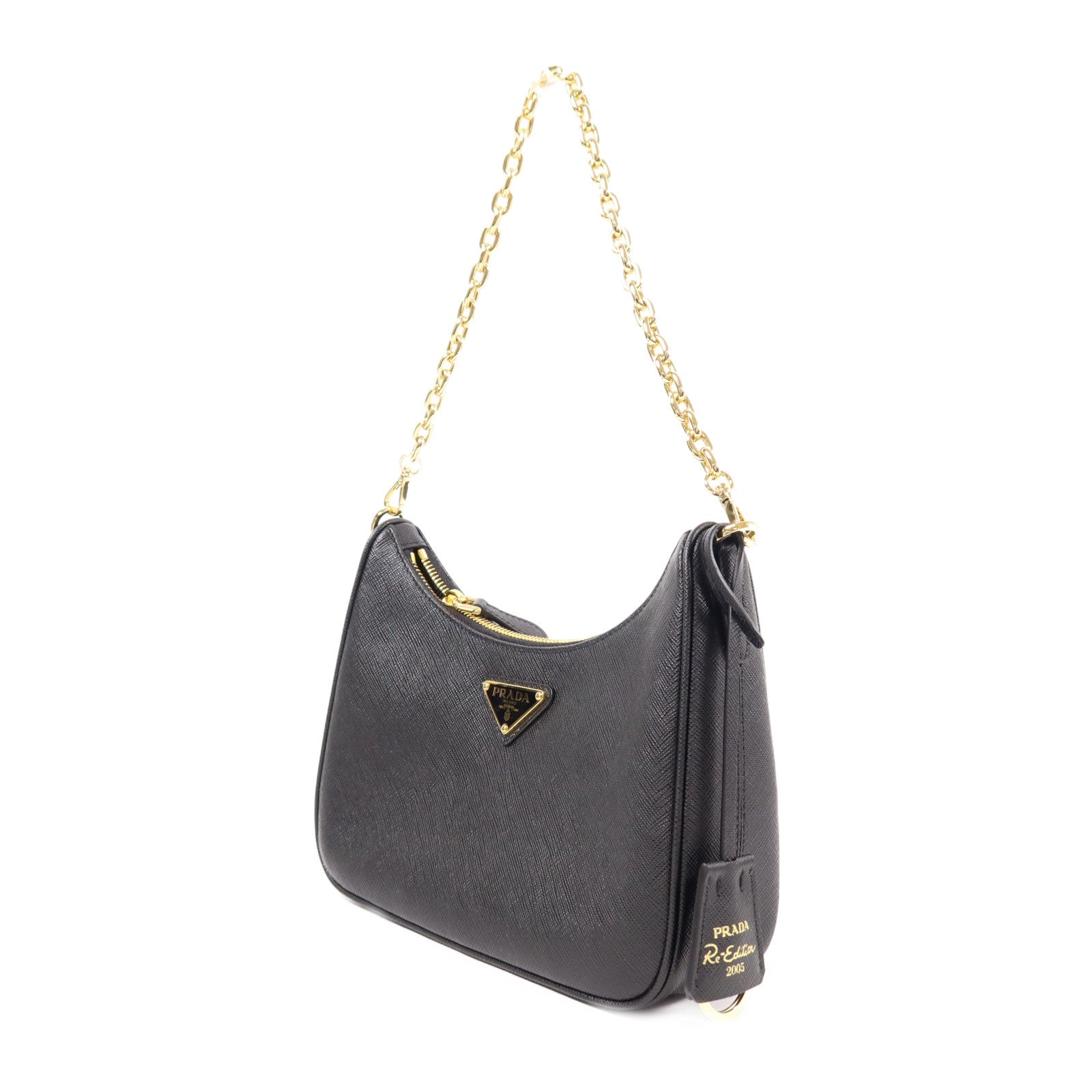 PRADA GHW Re-Edition 2005 Shoulder Bag Saffiano Leather Black