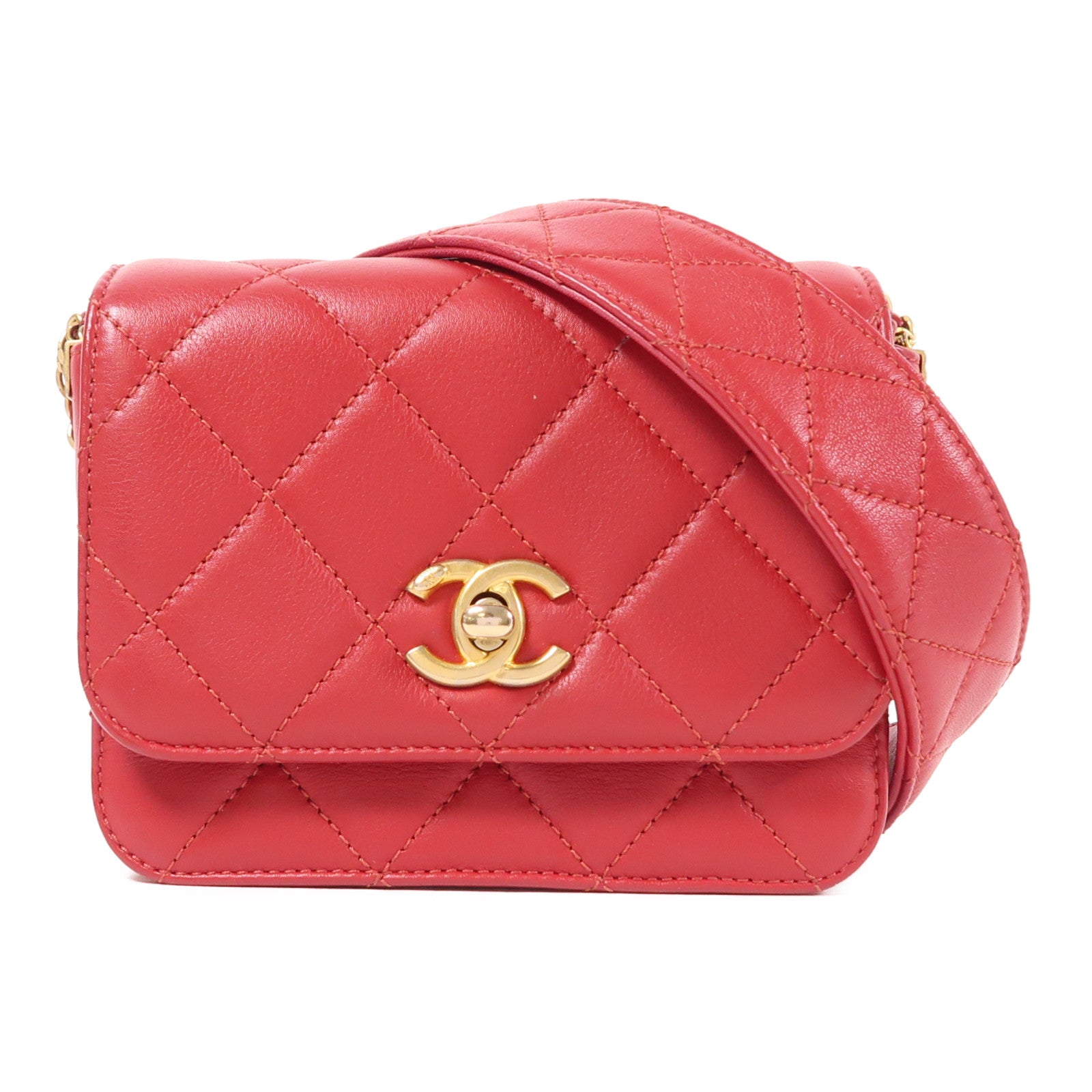 CHANEL 牛皮皮革Chain Shoulder金扣鏈帶肩背袋