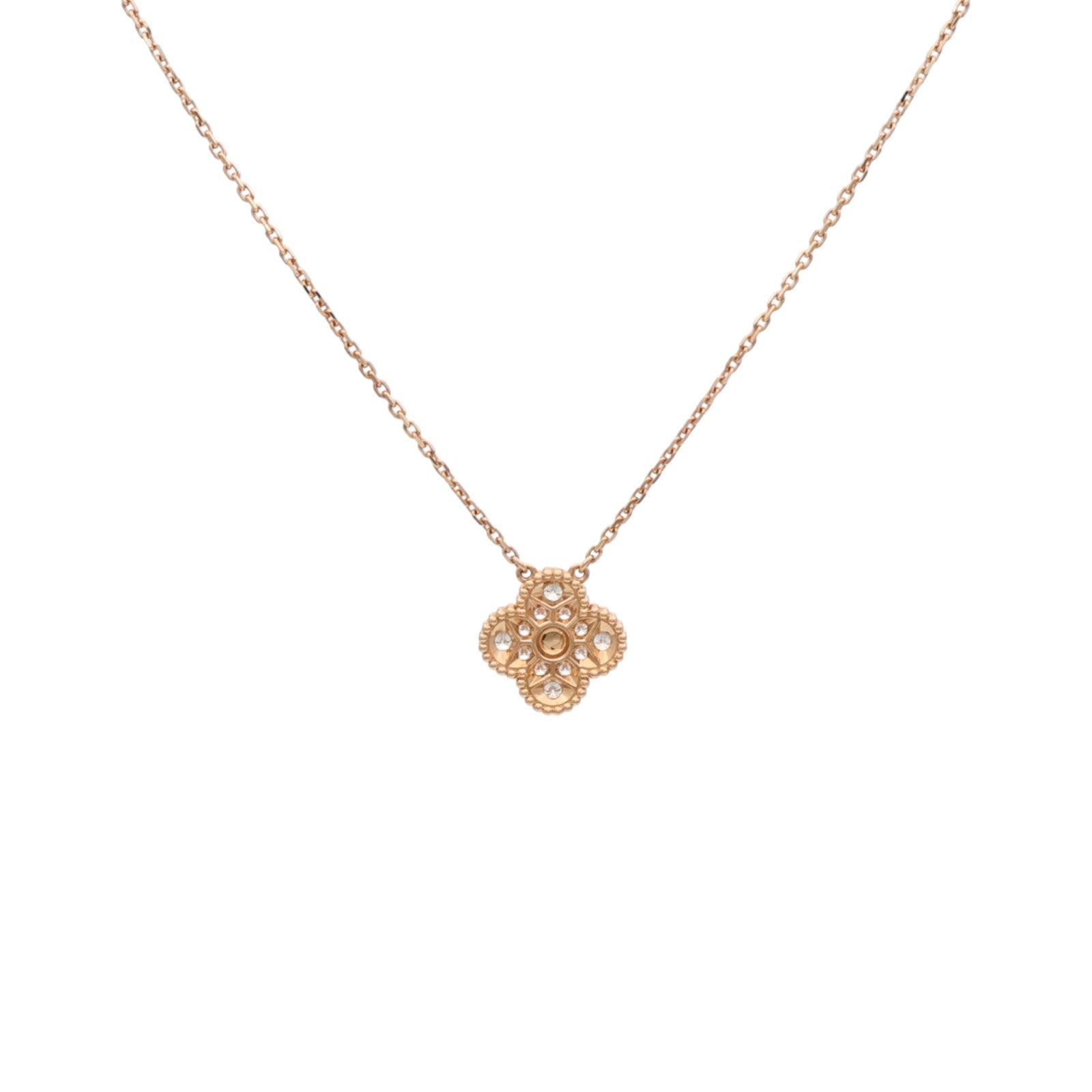 Van Cleef & Arpels 18K玫瑰金Vintage Alhambra Pendant Diamond鑽石項鍊