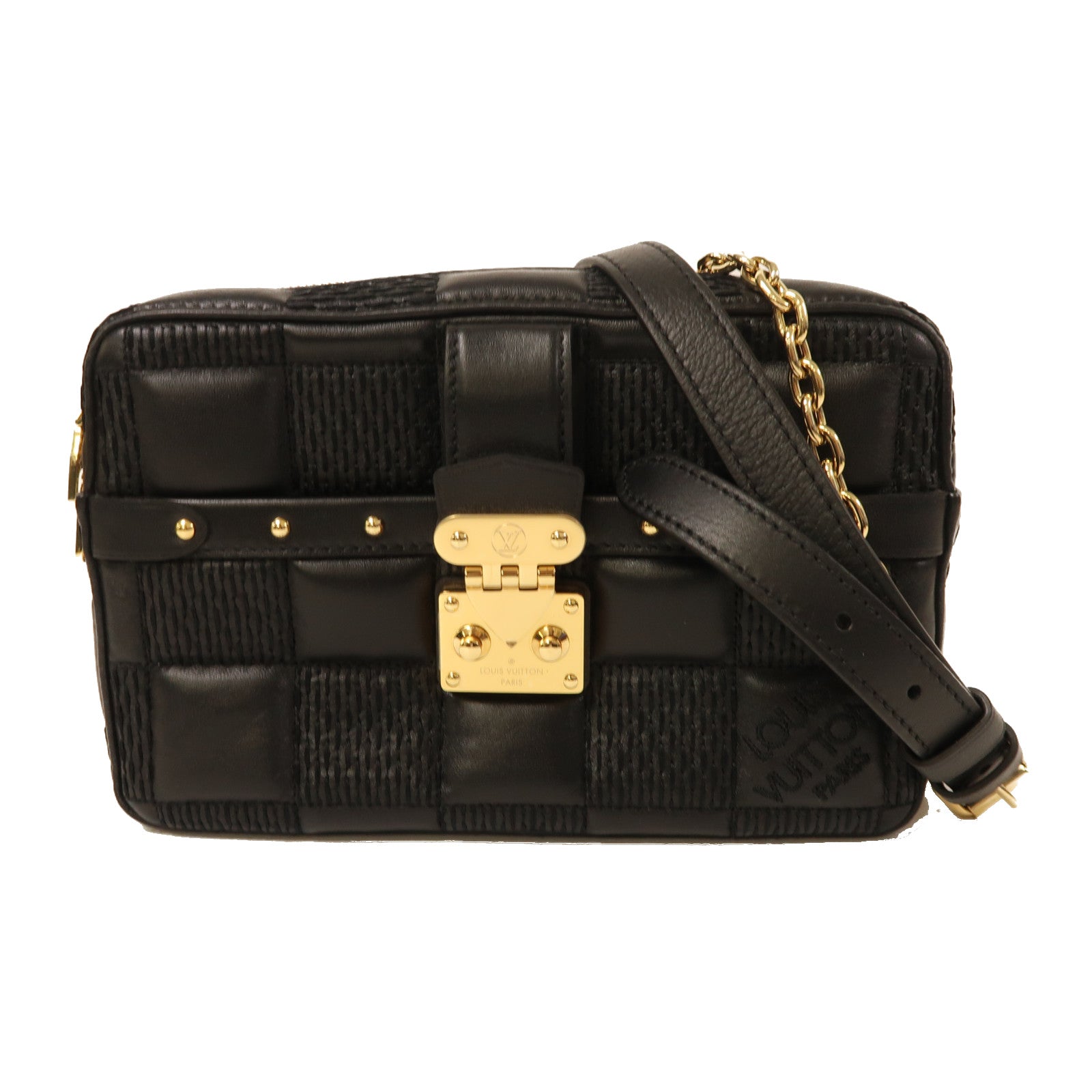 LOUIS VUITTON 羊皮皮革Troca PM金扣肩背袋黑色