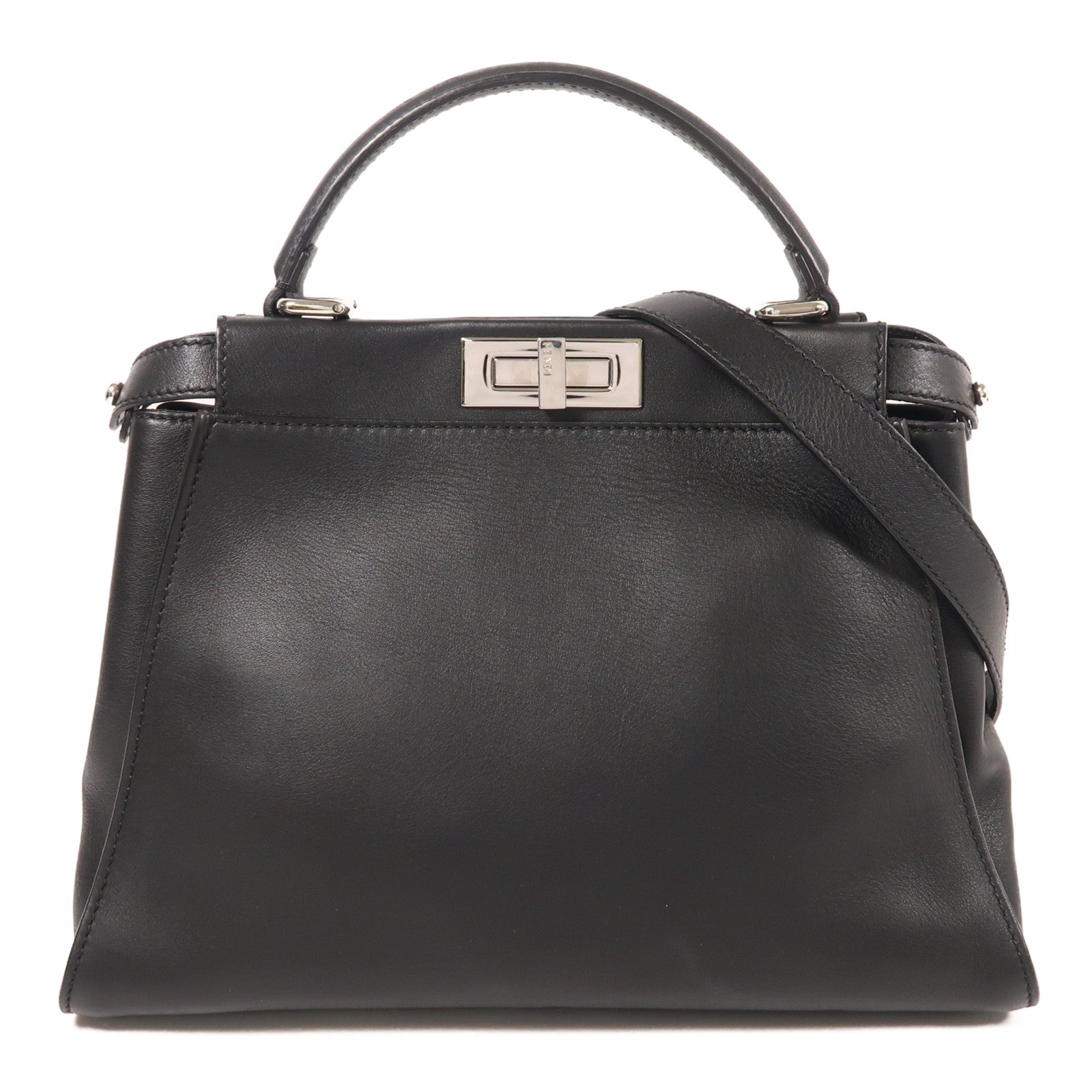 FENDI 牛皮/蛇皮皮革Peekaboo銀扣手挽肩背兩用袋