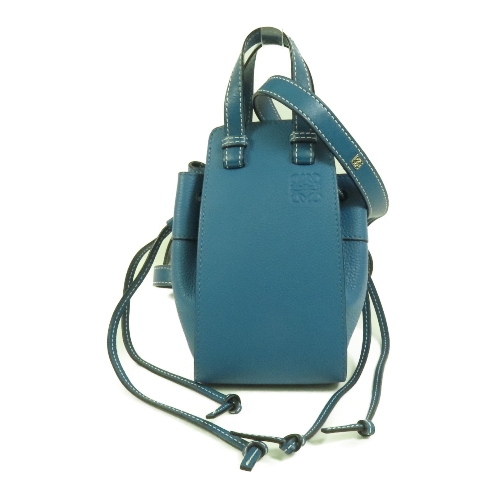 LOEWE 牛皮皮革Mini Hammock Drawstring銀扣手挽肩背兩用袋