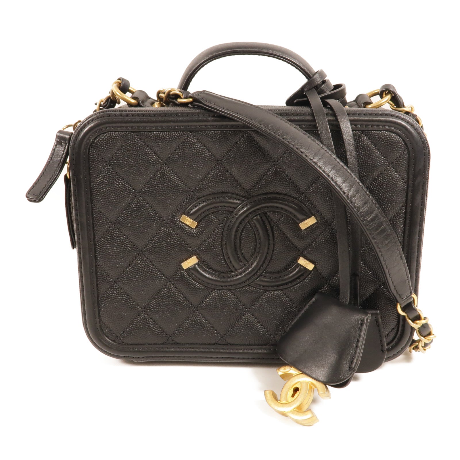 CHANEL 牛皮皮革CC Filigree Vanity Case Medium鏈帶肩背袋