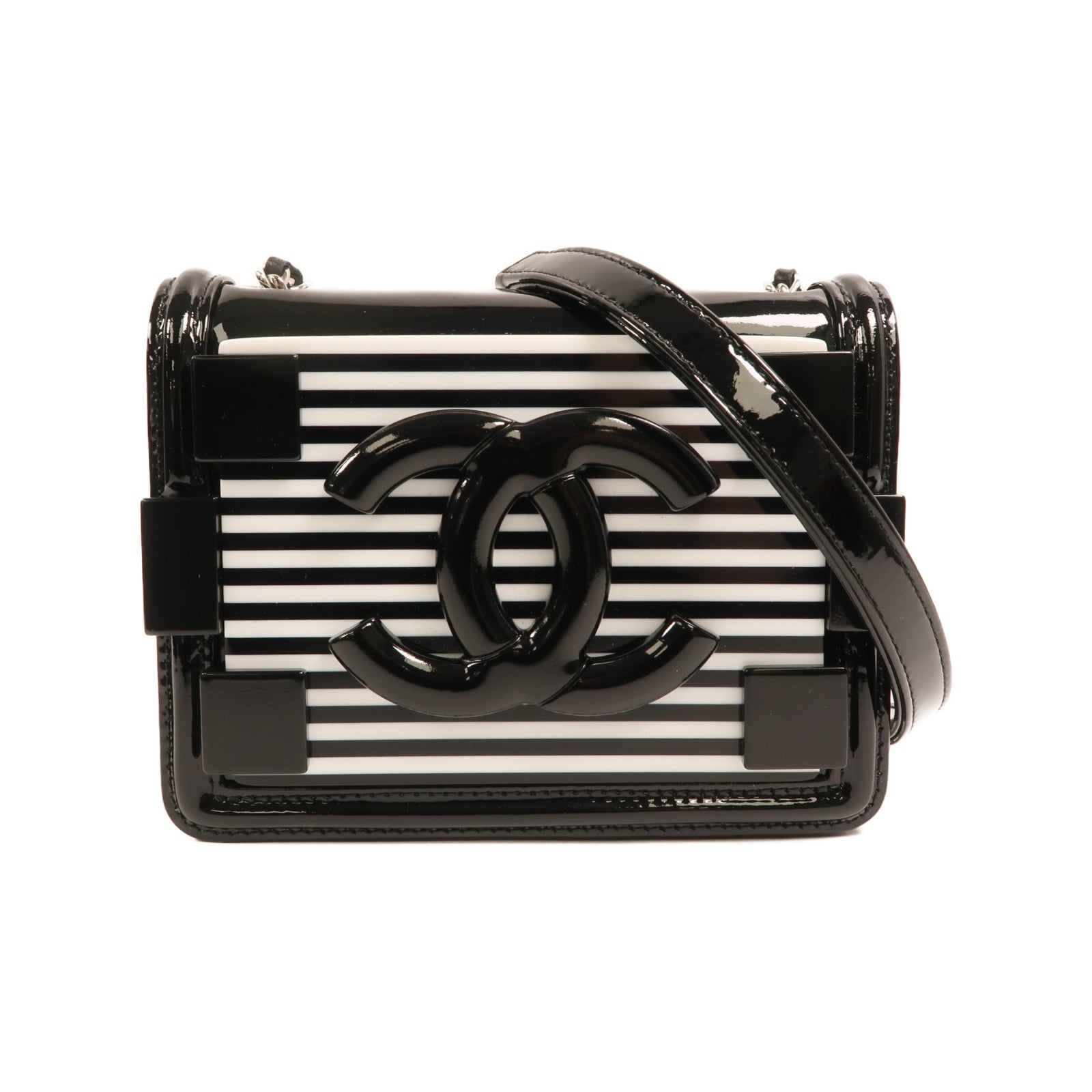 CHANEL 漆皮皮革Boy Brick Bag銀扣鏈帶肩背袋