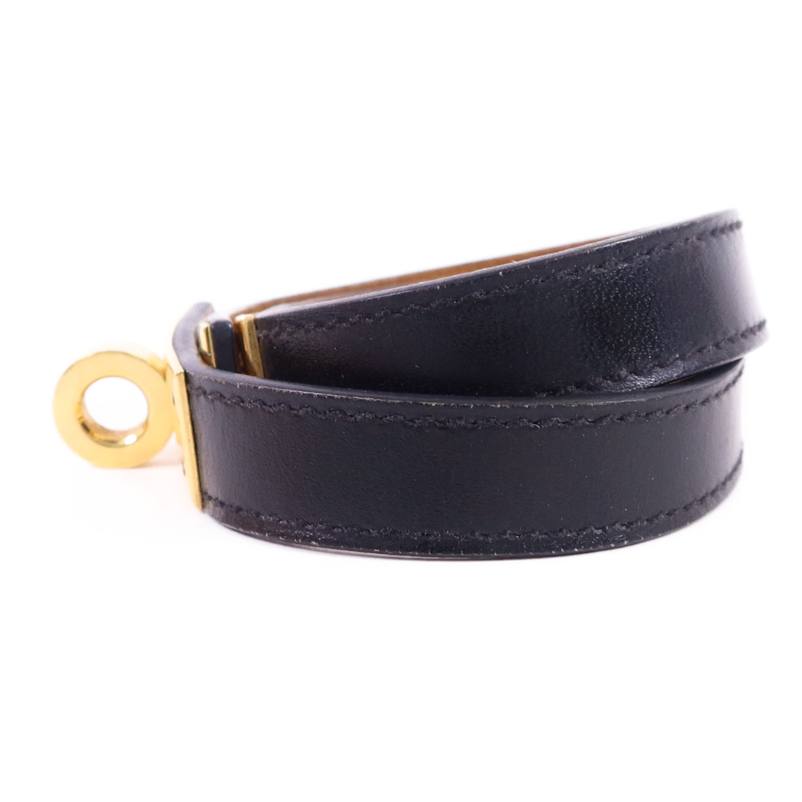 HERMES 皮革Kelly Double Tour Bracelet金扣手鐲Noir