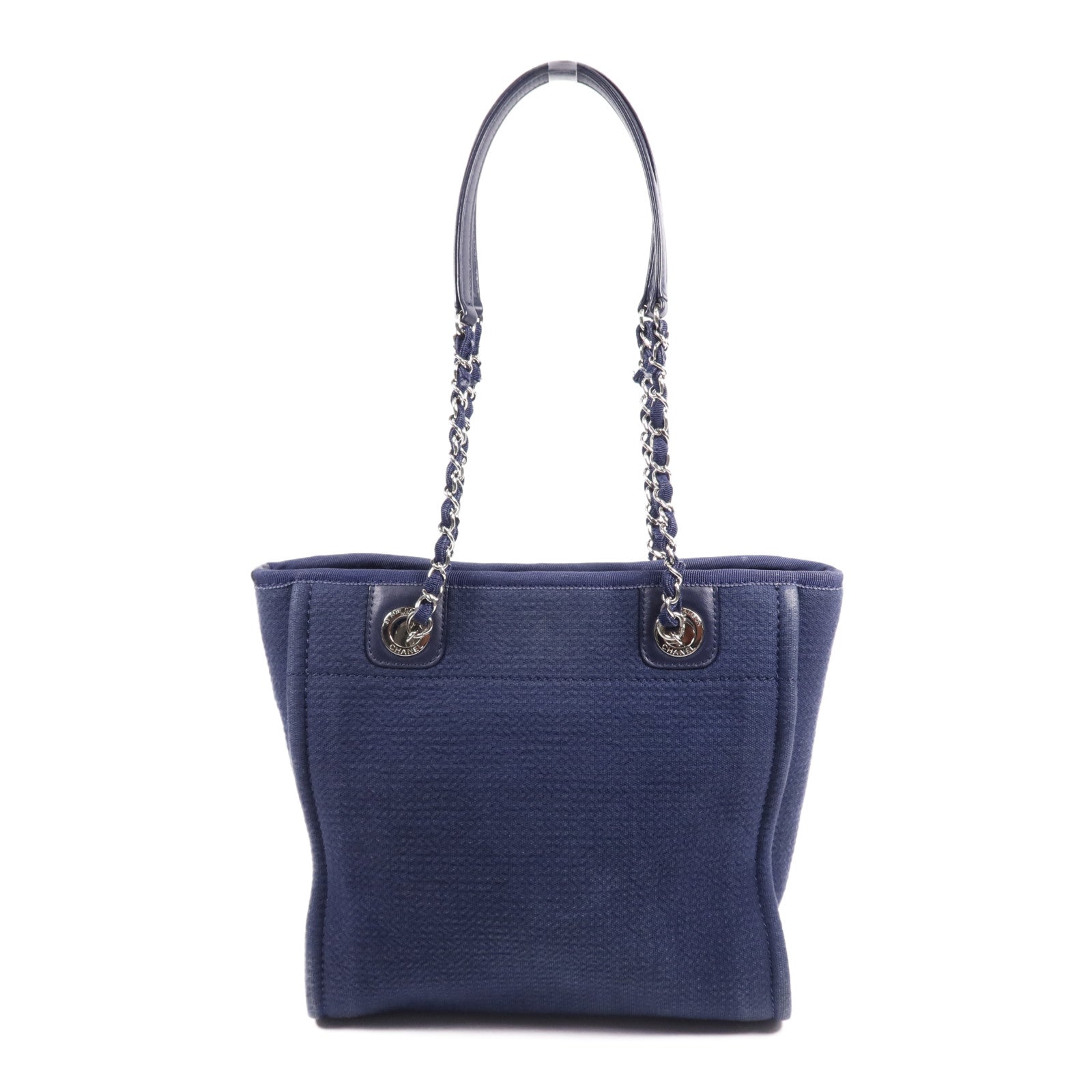 CHANEL 帆布Deauville銀扣鏈帶肩背袋