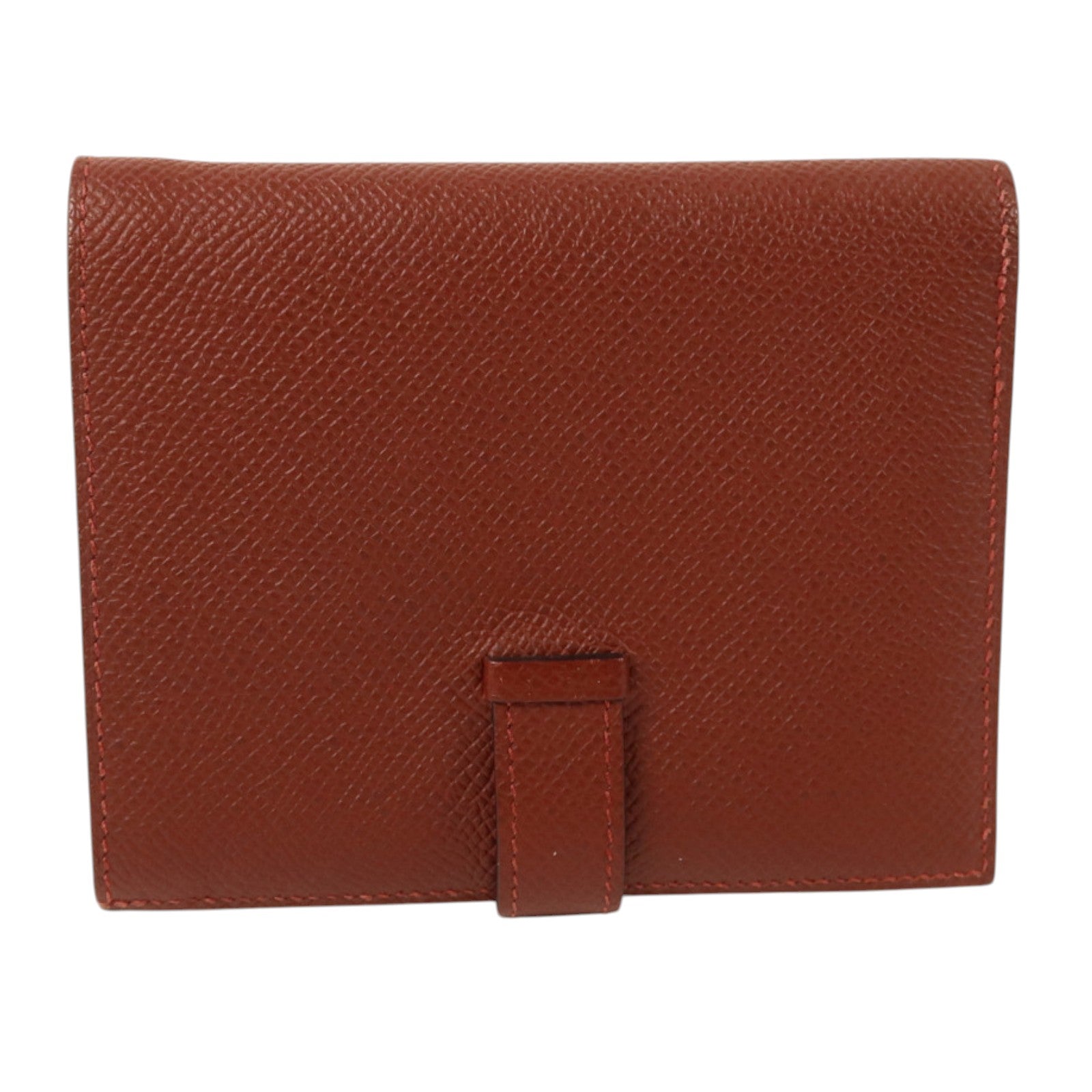 HERMES Epsom皮革Bearn Compact Wallet銀扣錢包Rouge/Rouge Mayen