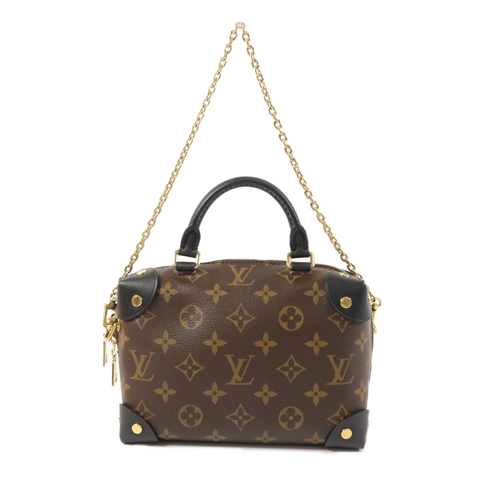 LOUIS VUITTON Monogram Petite Malle Souple金扣手挽肩背兩用袋棕色