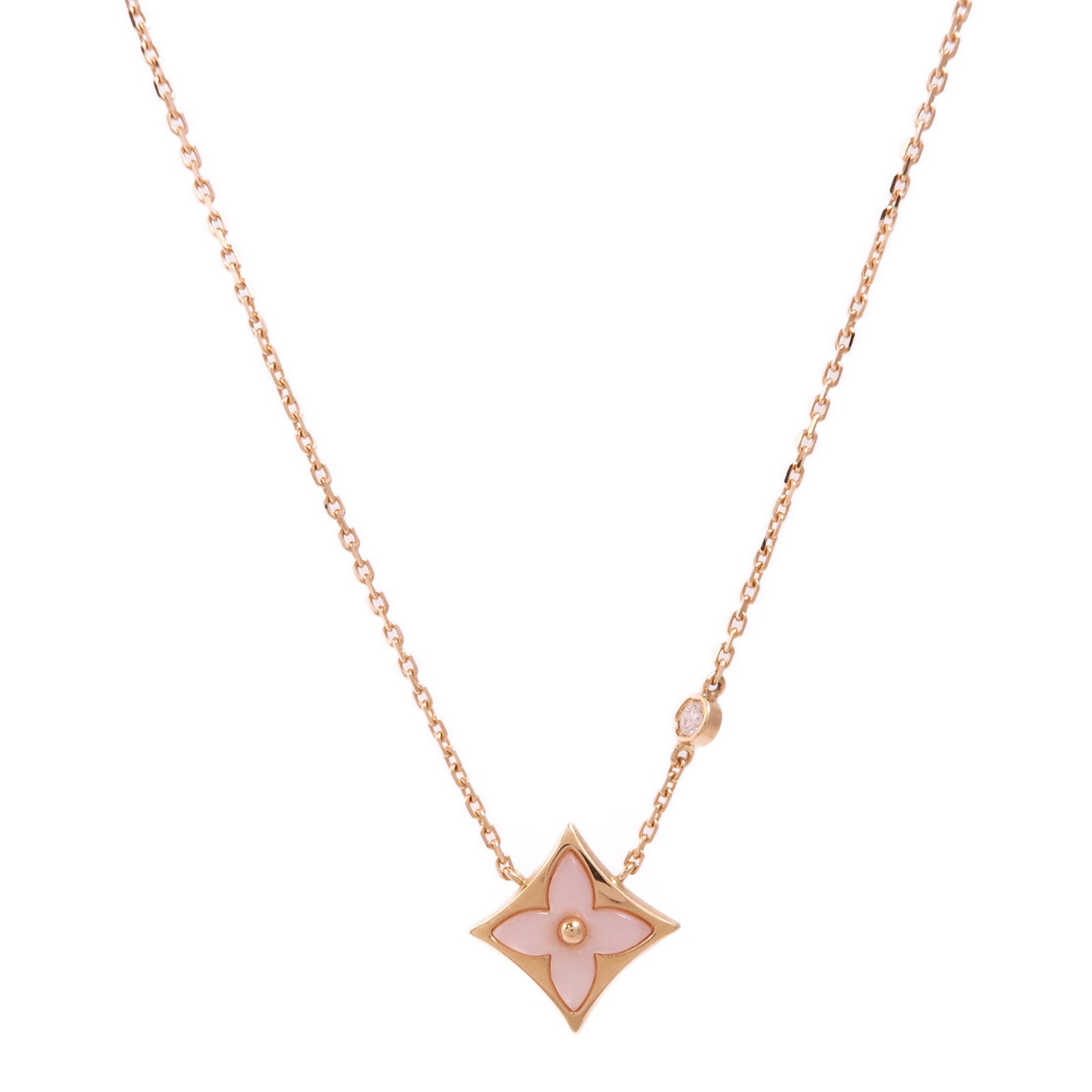 LOUIS VUITTON 18K玫瑰金Color Blossom BB Star Pendant珍珠母貝/鑽石項鍊