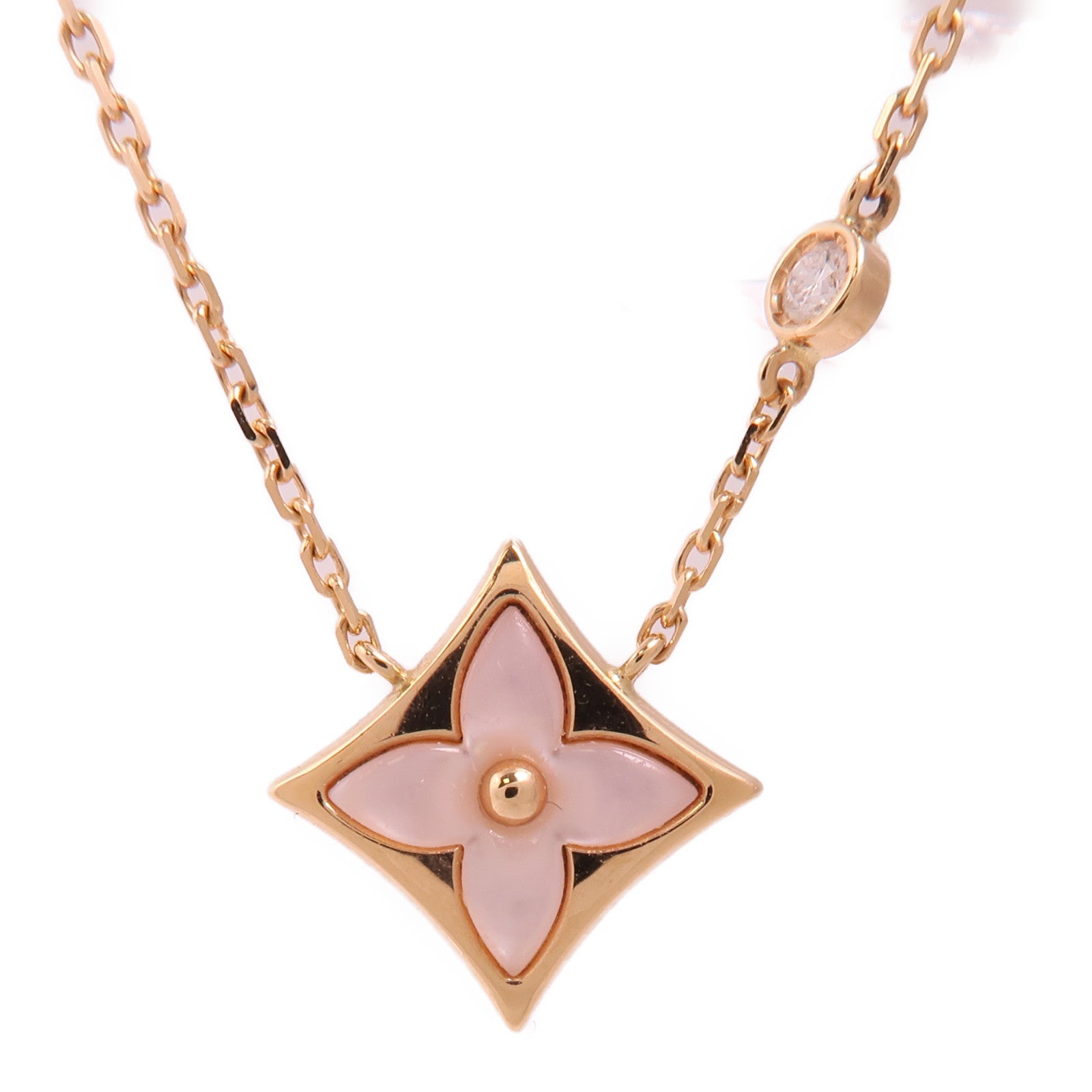 LOUIS VUITTON 18K玫瑰金Color Blossom BB Star Pendant珍珠母貝/鑽石項鍊