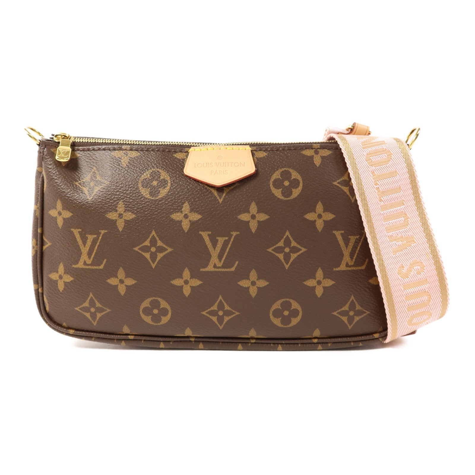 LOUIS VUITTON Monogram Multi Pochette Accessoires金扣手挽肩背兩用袋棕色
