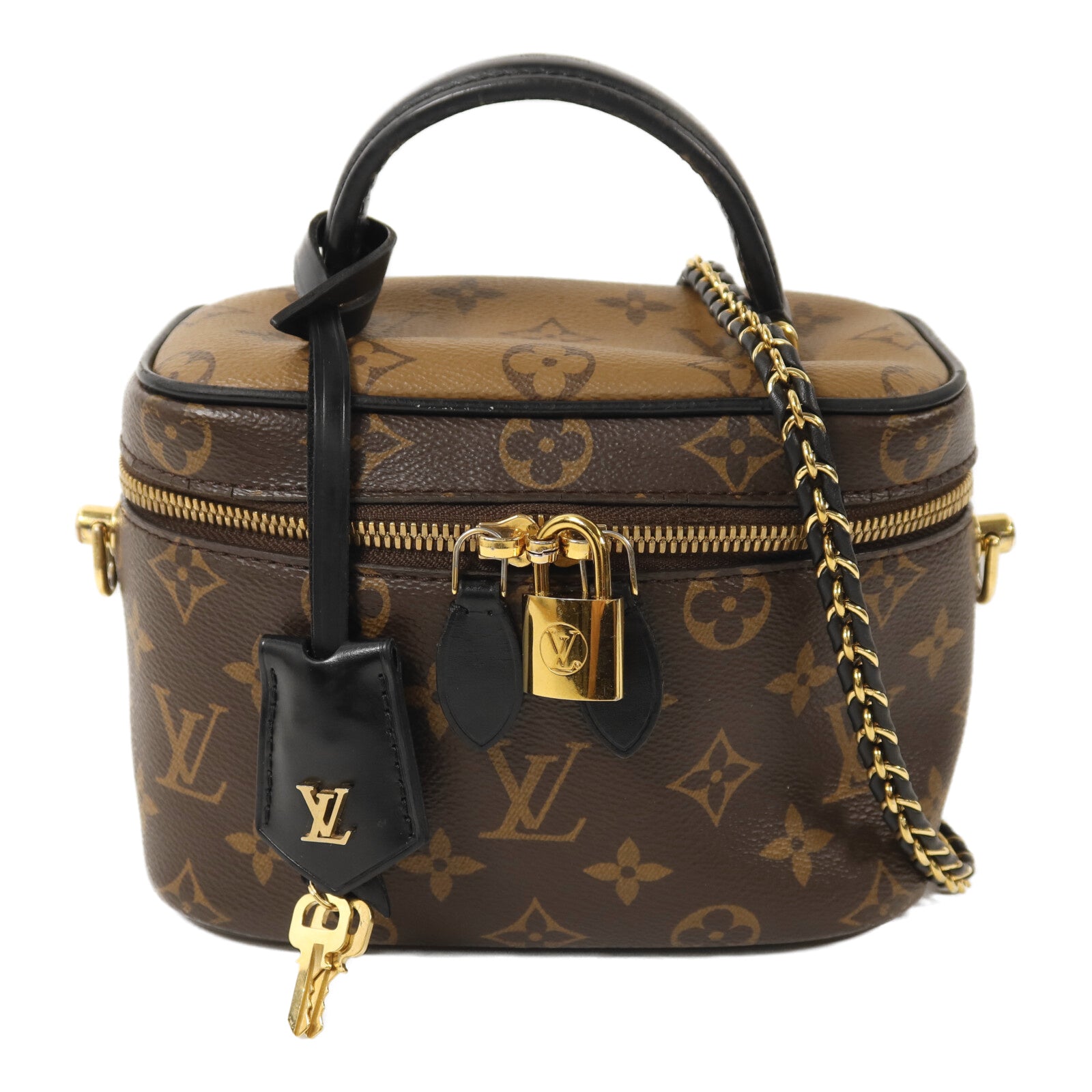 LOUIS VUITTON Monogram Reverse Vanity PM金扣鏈帶手挽肩背兩用袋