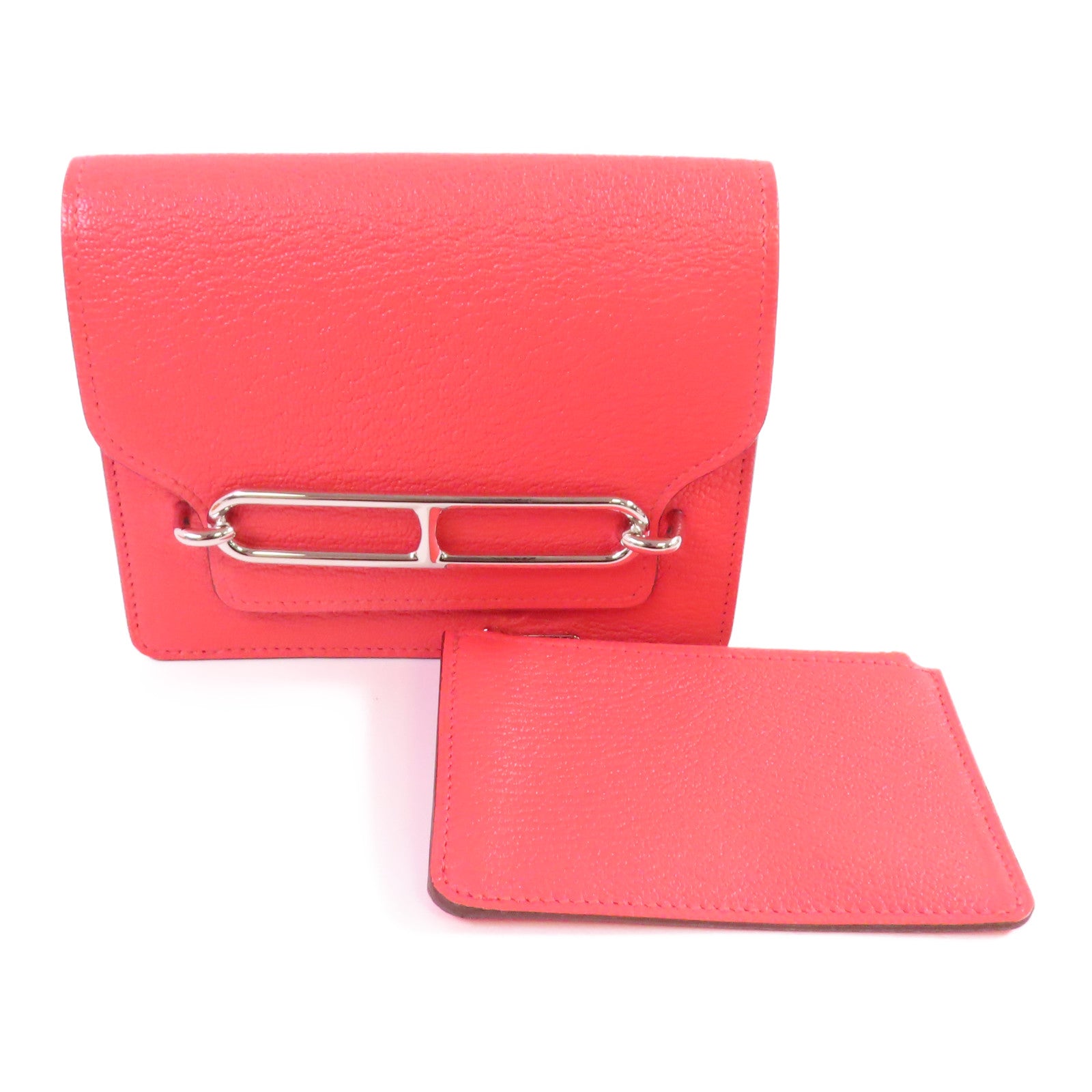 HERMES 【激減優惠】Chevre皮革Roulis Slim Wallet銀扣腰帶短錢包