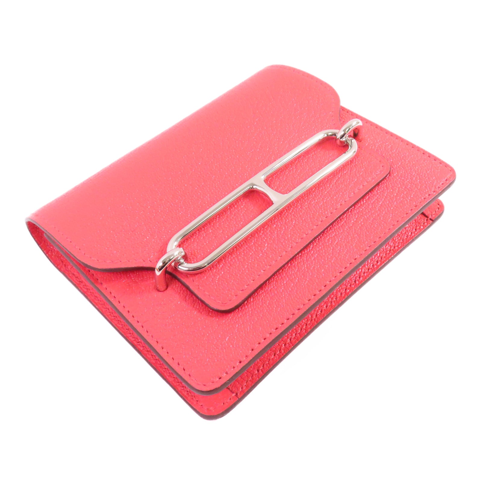 HERMES 【激減優惠】Chevre皮革Roulis Slim Wallet銀扣腰帶短錢包