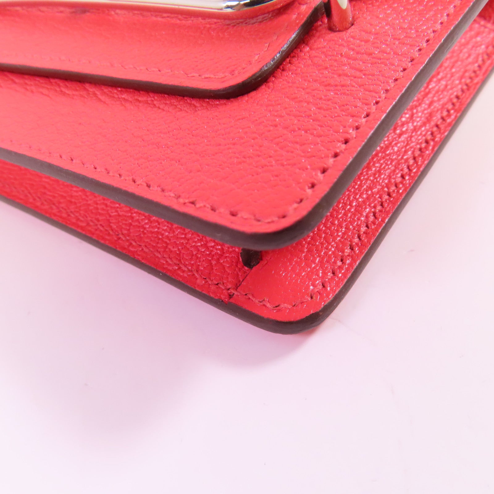 HERMES 【激減優惠】Chevre皮革Roulis Slim Wallet銀扣腰帶短錢包