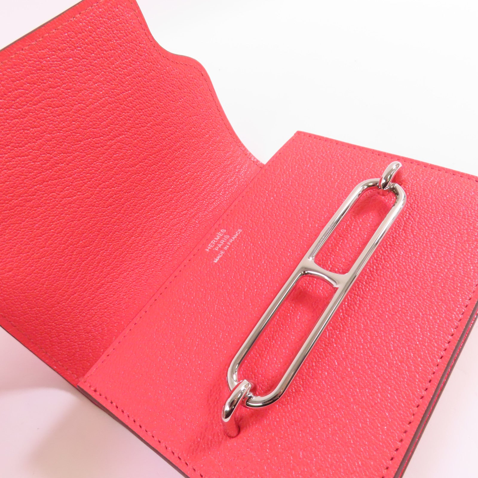 HERMES 【激減優惠】Chevre皮革Roulis Slim Wallet銀扣腰帶短錢包