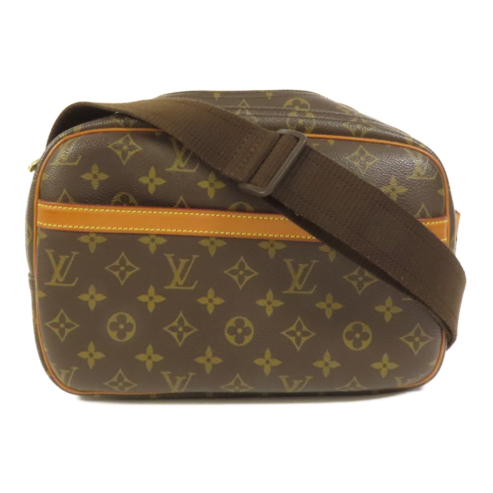 LOUIS VUITTON Monogram Reporter PM金扣肩背袋棕色