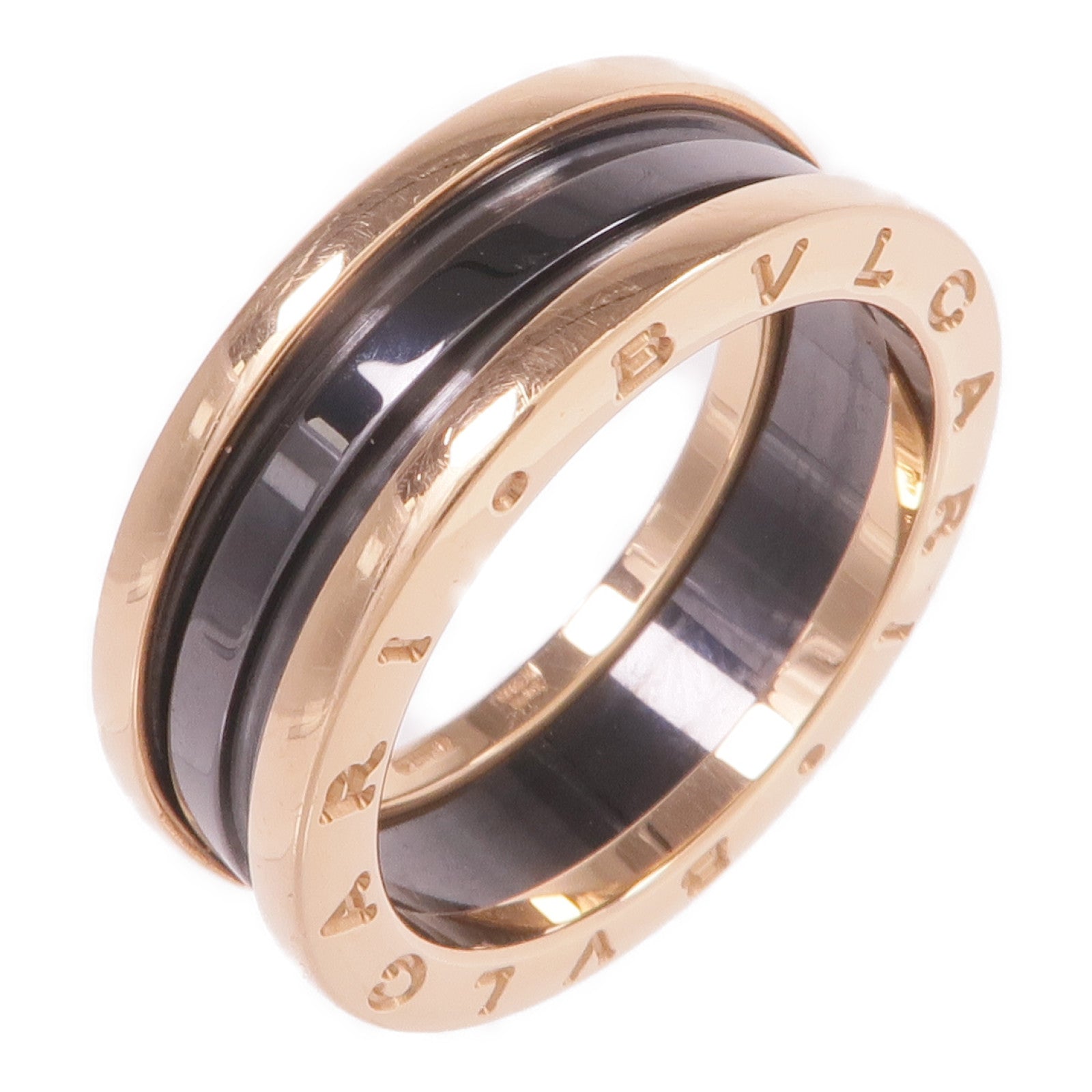 BVLGARI 18K玫瑰金/陶瓷B.zero1 Two-Band Ring戒指Bvlgari#61/US#9.25