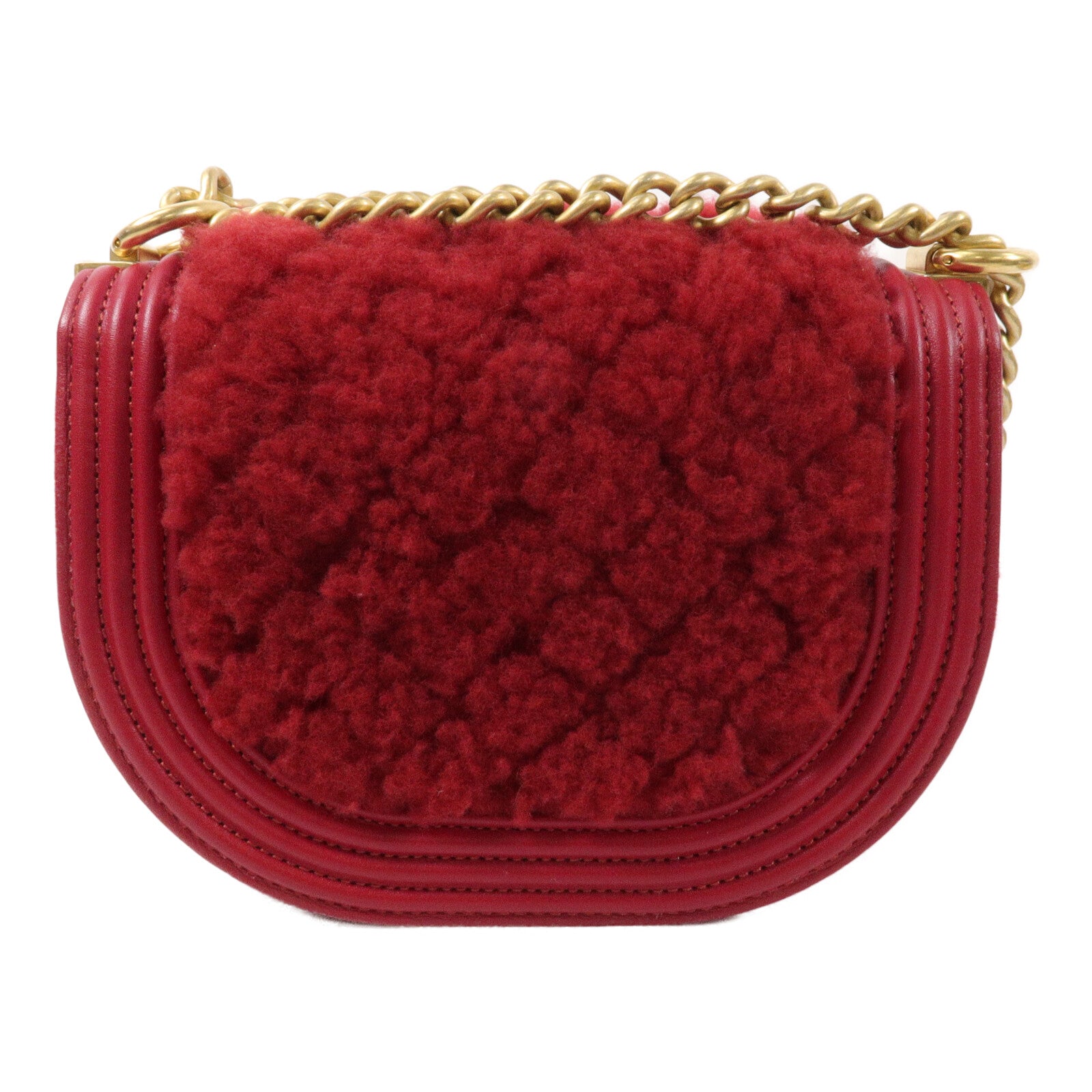 CHANEL 羊毛/牛皮皮革Boy Messenger Bag鏈帶肩背袋