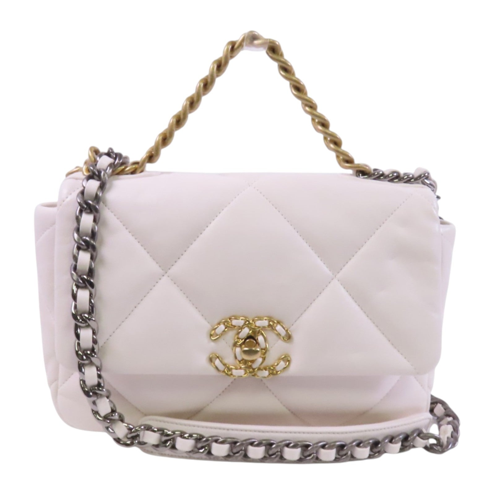 CHANEL 【激減優惠】羊皮皮革Chanel 19 Small金扣鏈帶手挽肩背兩用袋