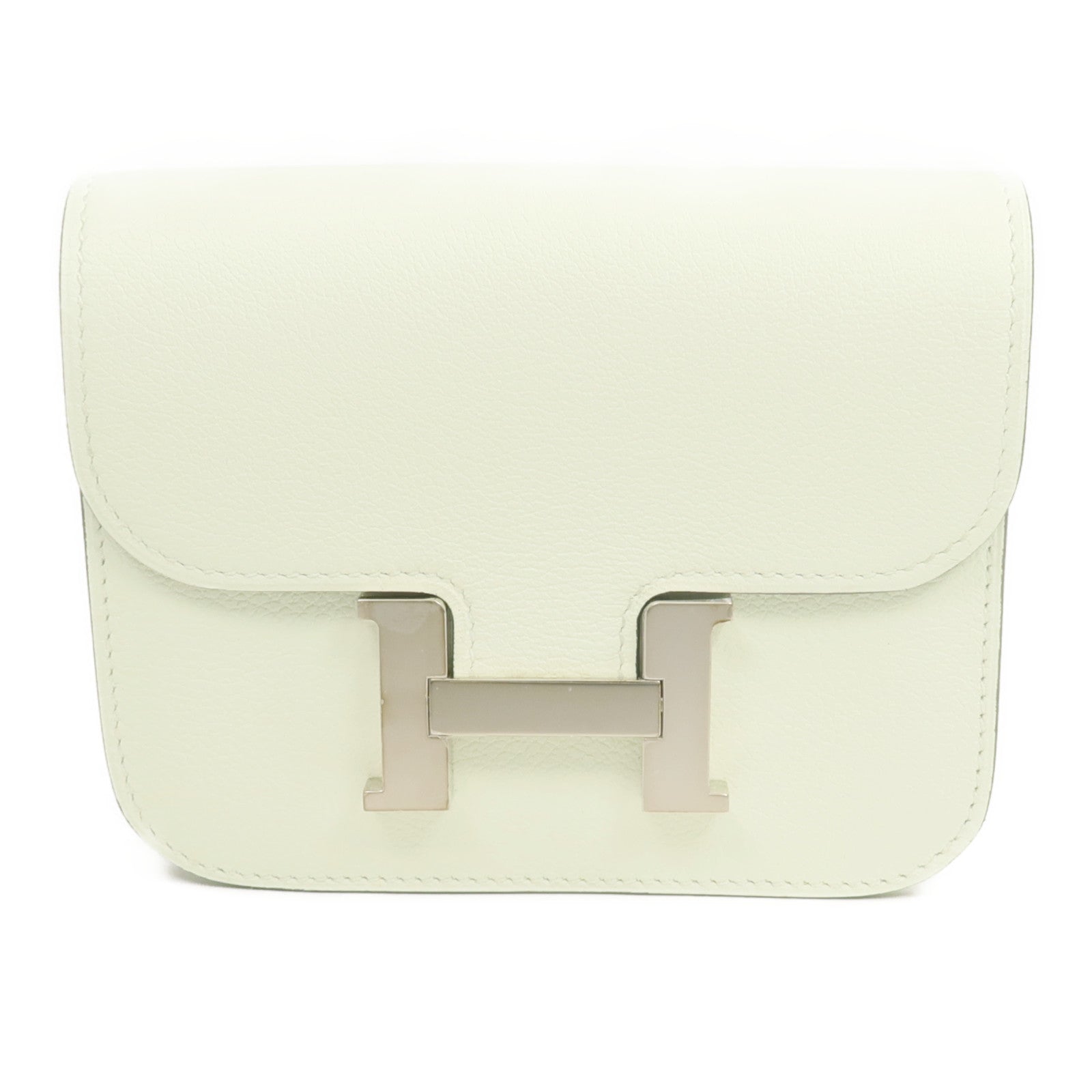HERMES 【激減優惠】Evercolor皮革Constance Slim Wallet銀扣錢包Vert Fizz