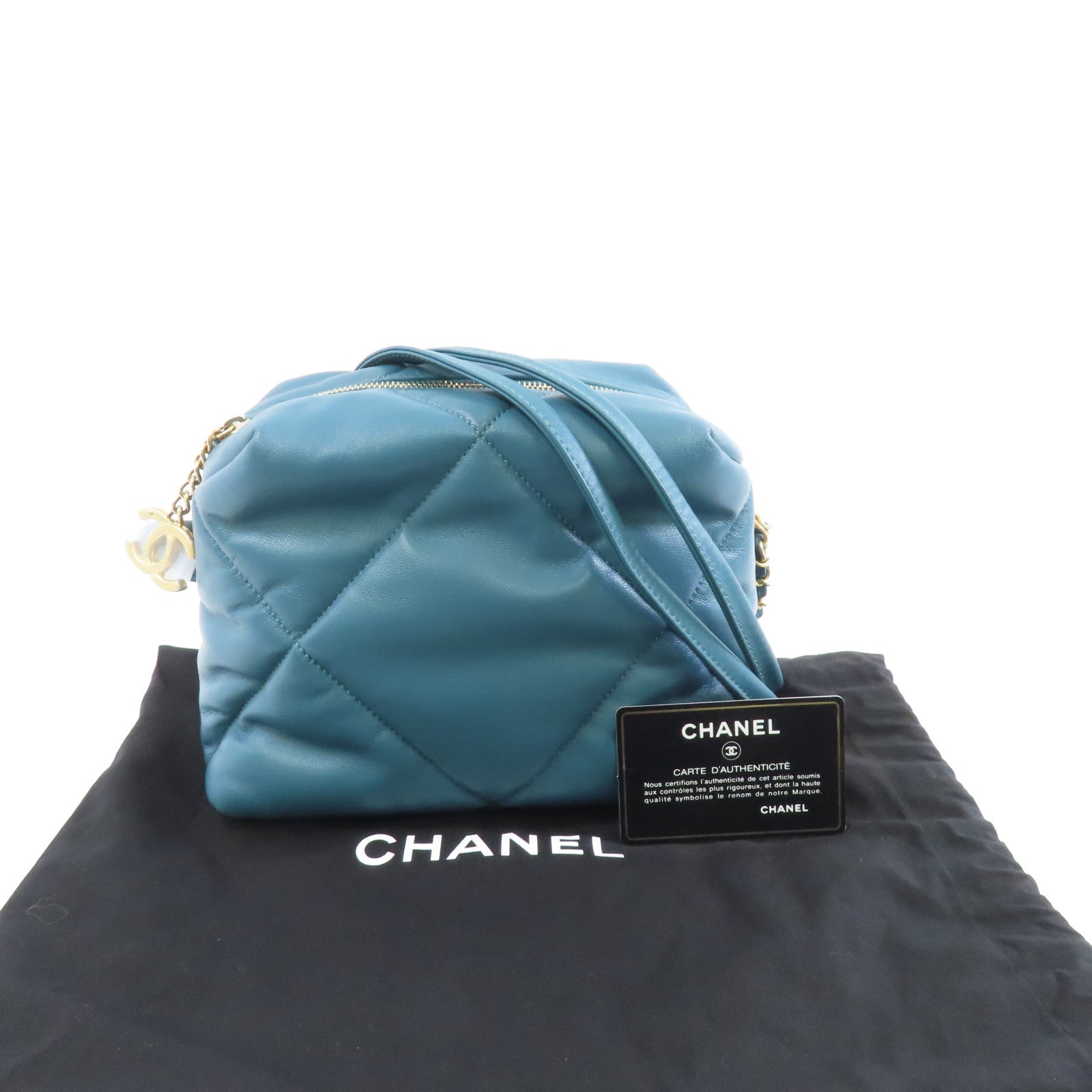 CHANEL 【激減優惠】菱格羊皮皮革Chain Shoulder金扣肩背袋綠色