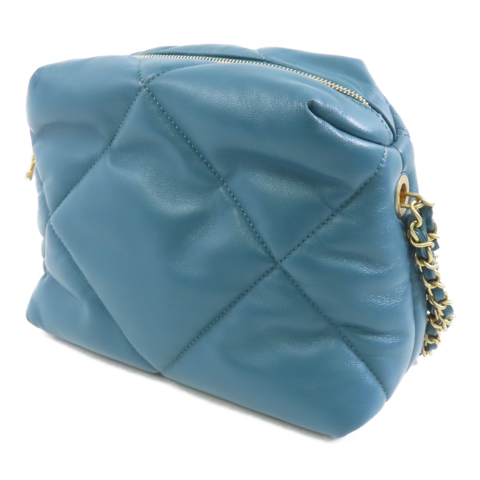 CHANEL 【激減優惠】菱格羊皮皮革Chain Shoulder金扣肩背袋綠色