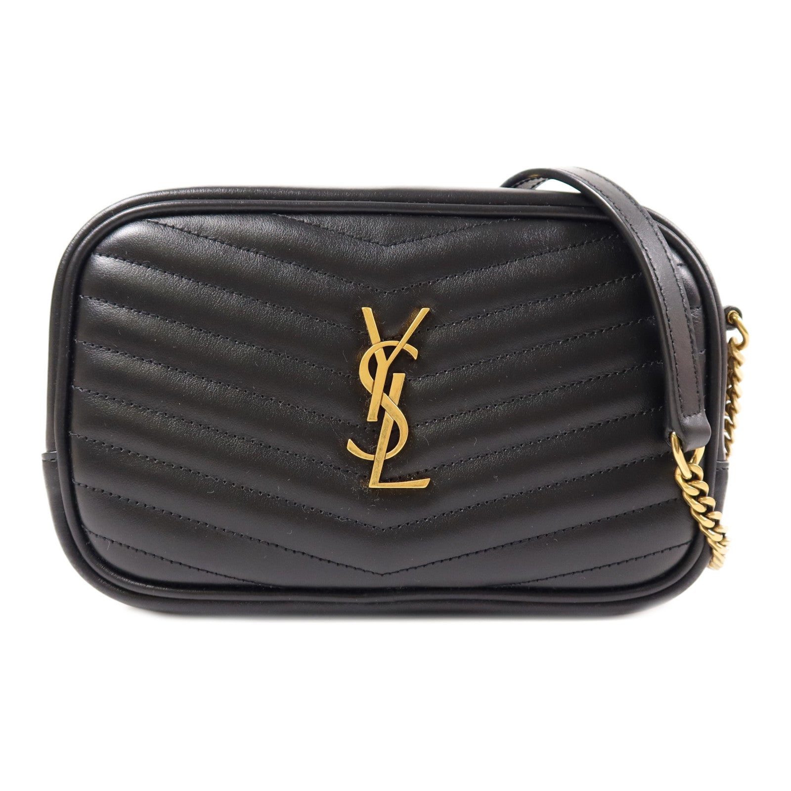 SAINT LAURENT YSL GHW Mini Lou Shoulder Bag Calfskin Leather Black 7006