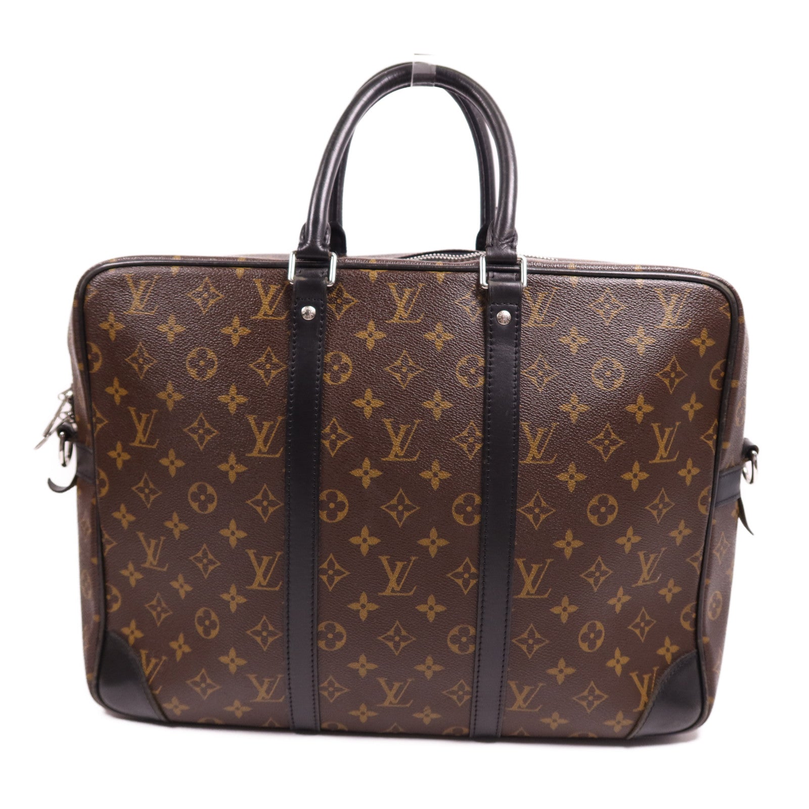 LOUIS VUITTON Monogram Macassar Porte Documents銀扣手挽袋