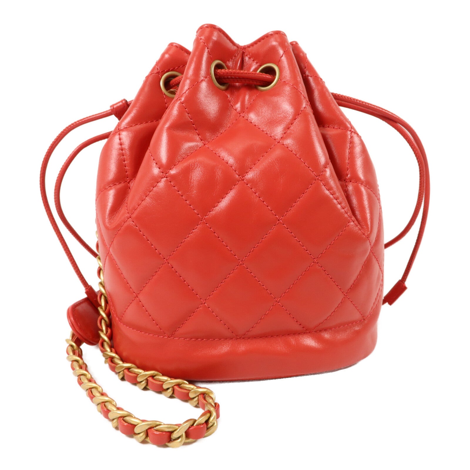 CHANEL 牛皮皮革Drawstring鏈帶肩背袋