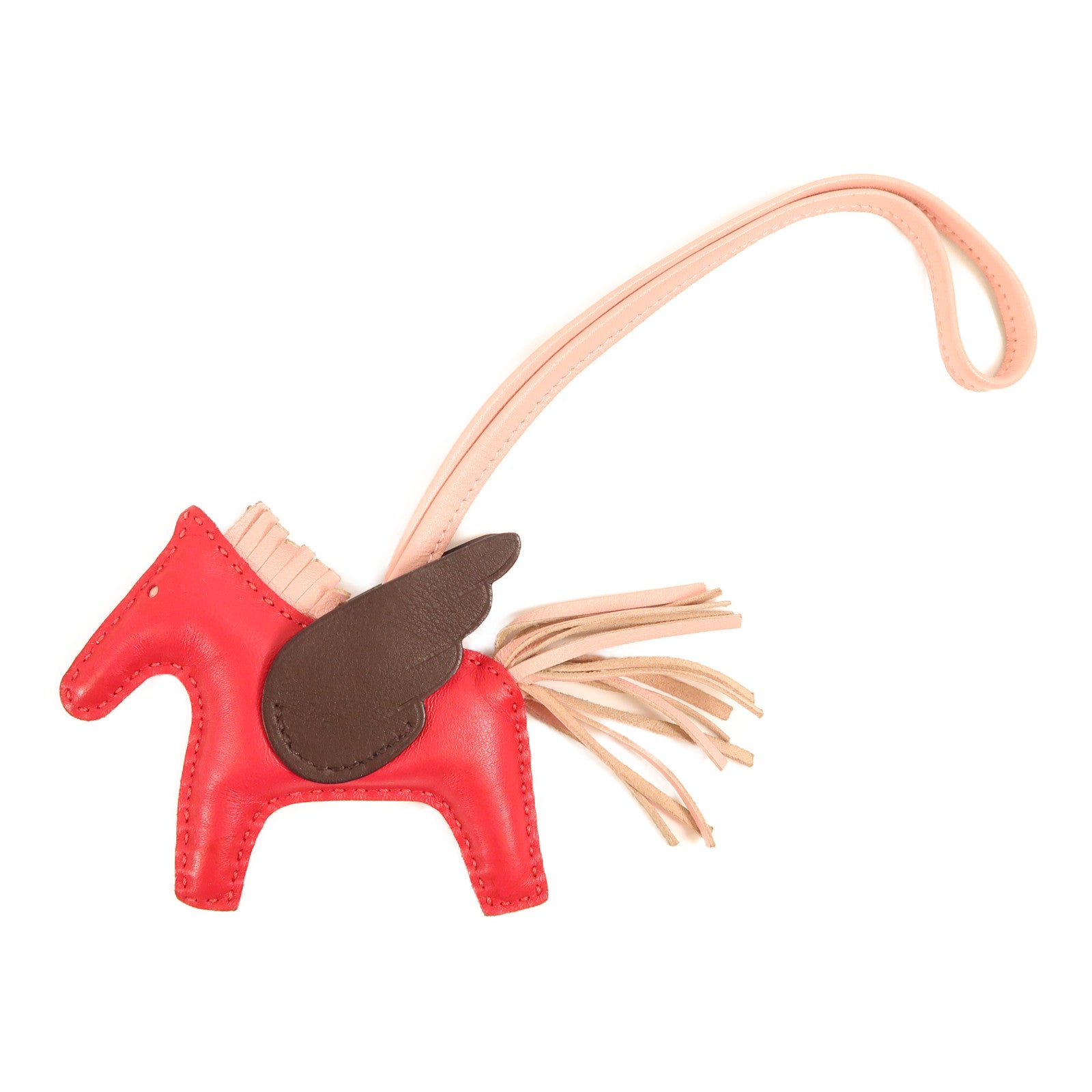 HERMES Rodeo Pegase PM Charm Agneau Milo Leather Framboise/Sakura/Brown