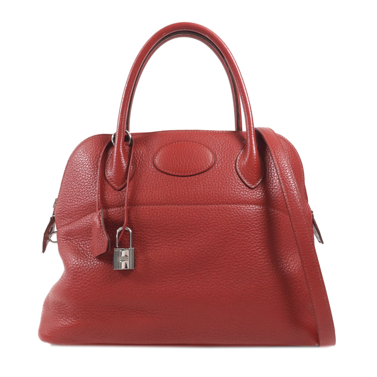 HERMES Clemence皮革Bolide 31銀扣手挽肩背兩用袋Vermillon