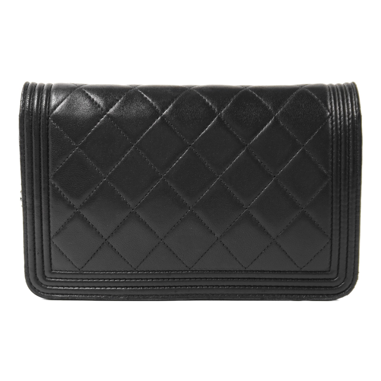 CHANEL 羊皮皮革Boy Wallet On Chain銀扣鏈帶肩背袋