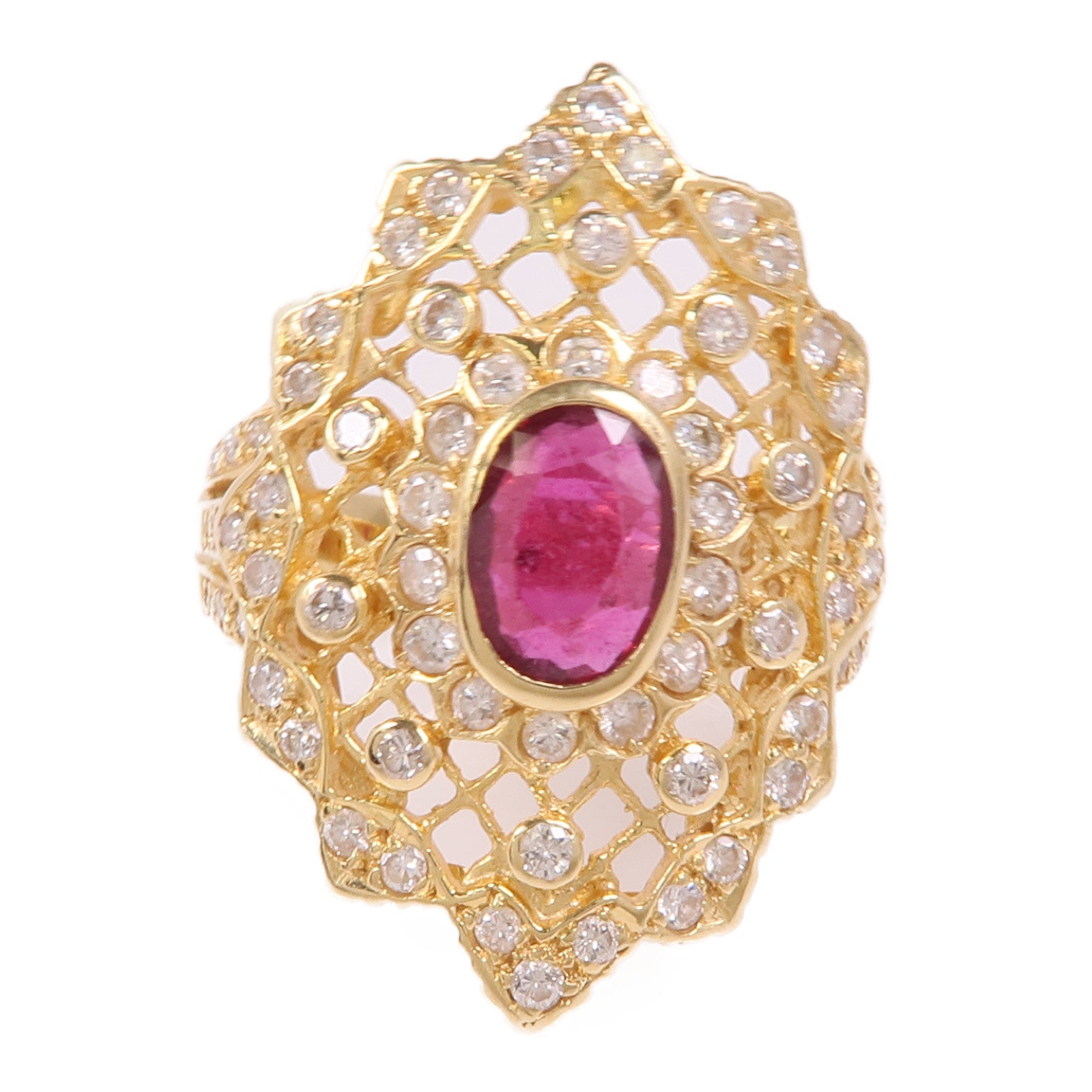 JEWELRY 18K黃金Ruby/Diamond Ring紅寶石/鑽石戒指US#8