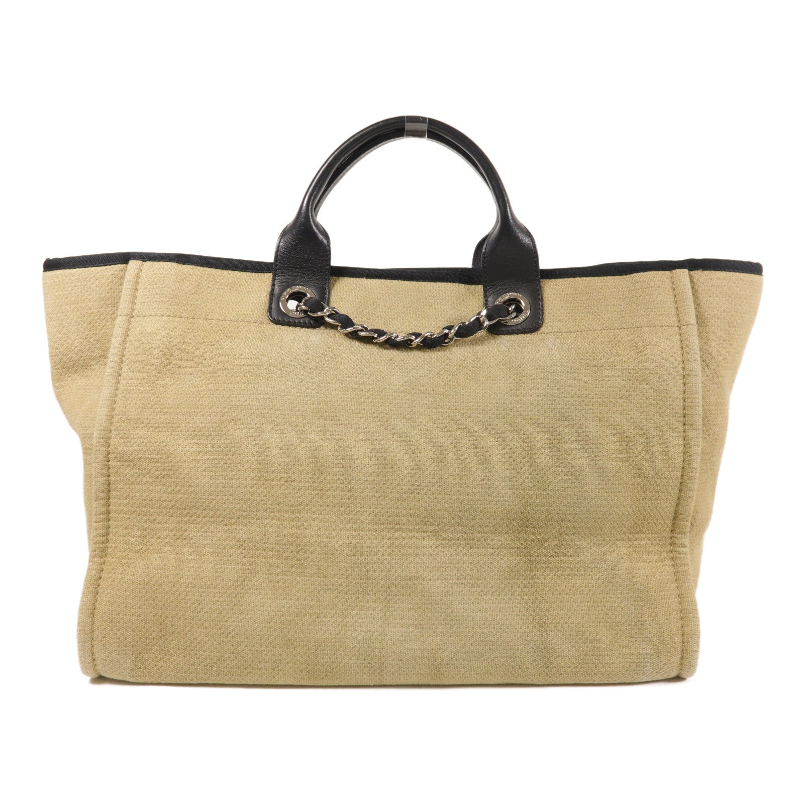 CHANEL 帆布Deauville Tote銀扣鏈帶手挽肩背兩用袋