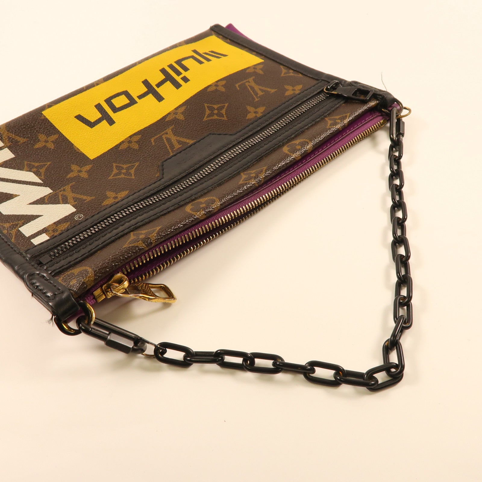 LOUIS VUITTON 【激減優惠】Monogram D.Flat Shoulder金扣鏈帶肩背袋啡色/紫色