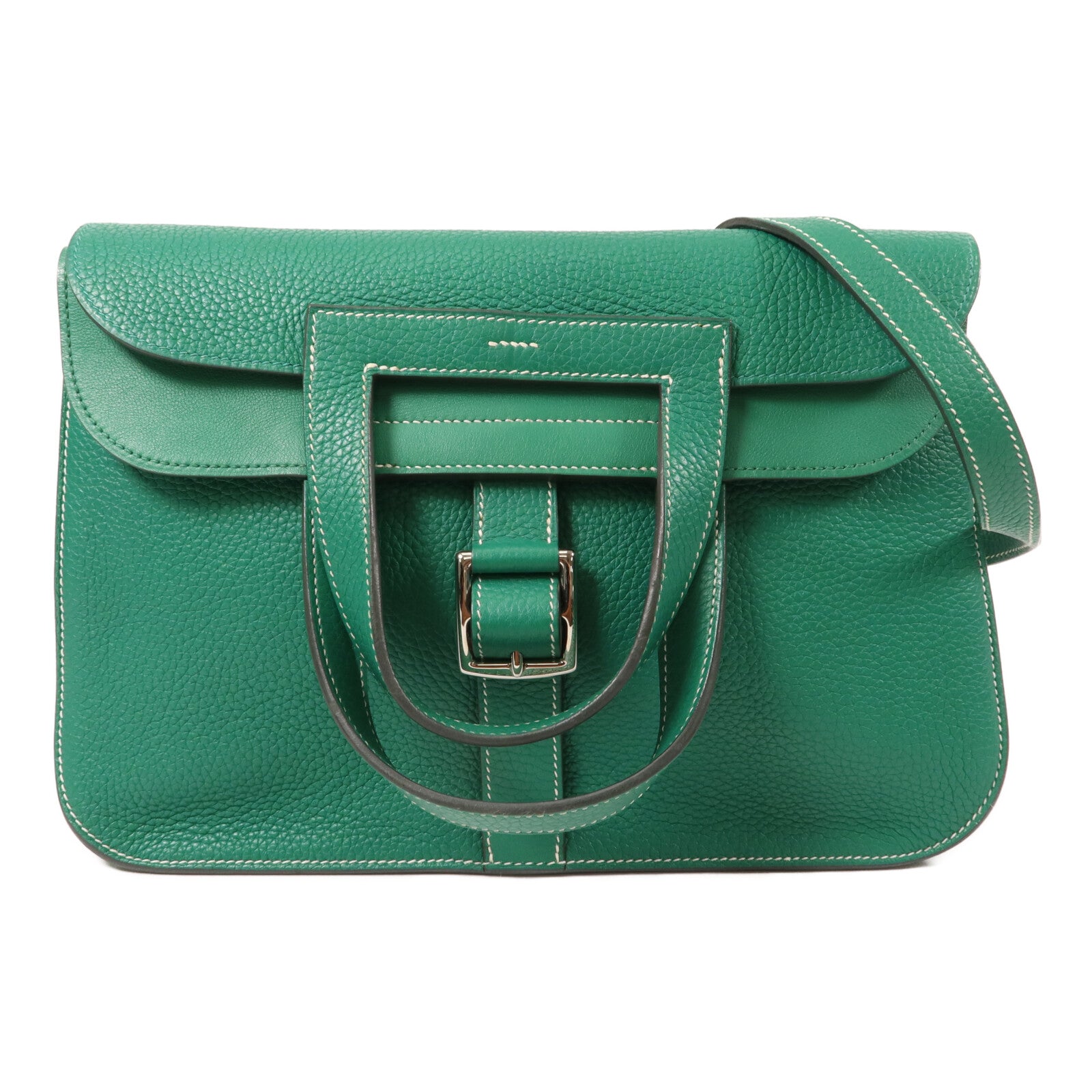 HERMES Clemence皮革Halzan 31手挽肩背兩用袋Vert Vertigo