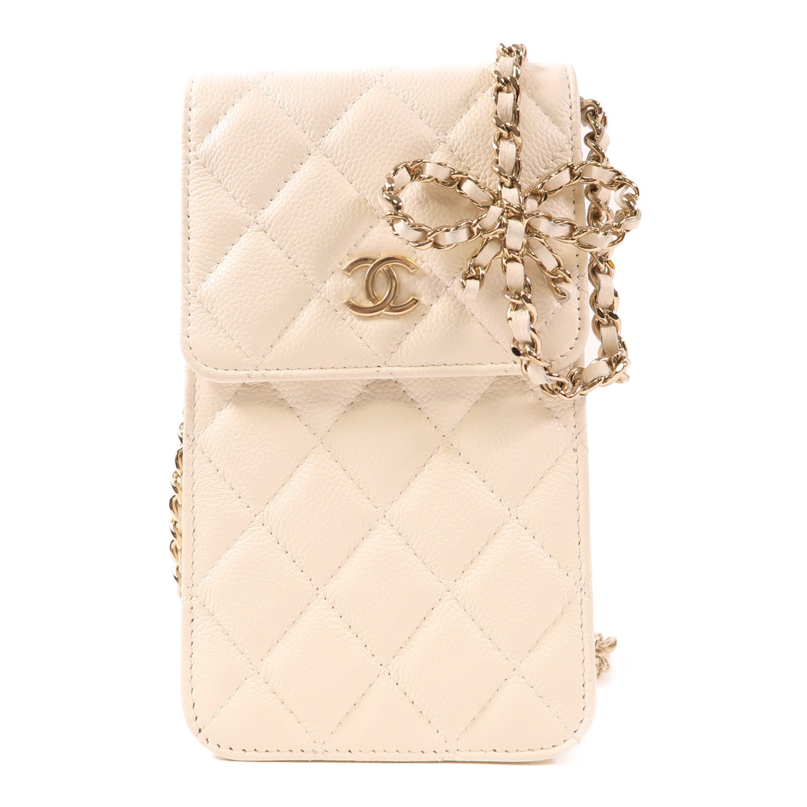 CHANEL 牛皮皮革Phone Case金扣鏈帶肩背袋