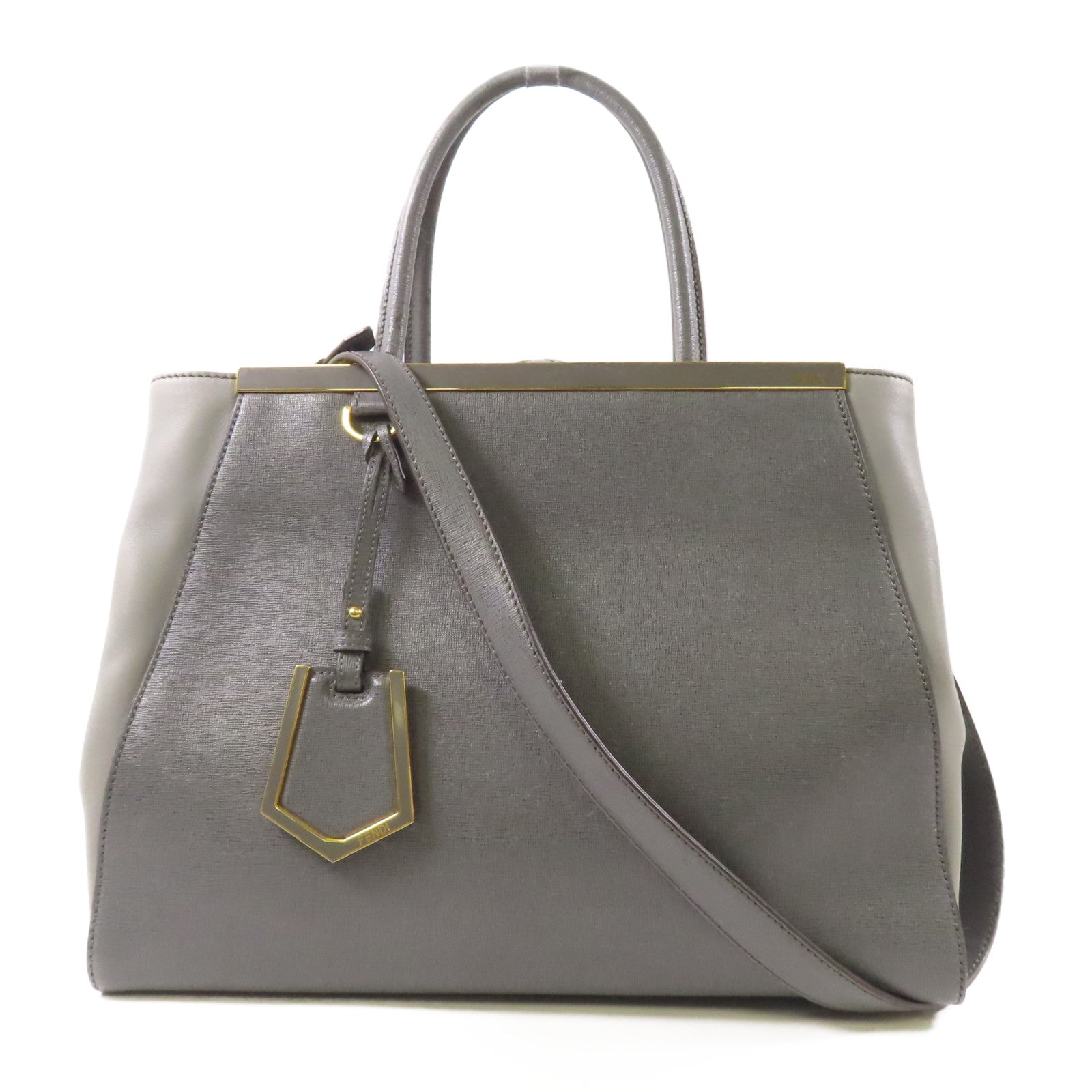 FENDI GHW 2 Jours 2 Way Shoulder Bag 8BH250 Calfskin Leather Grey
