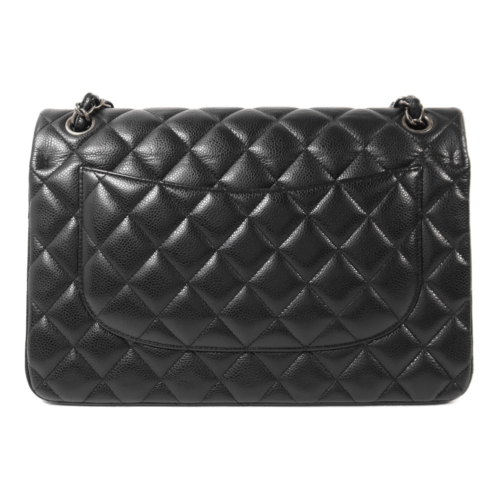 CHANEL 牛皮皮革Large Classic銀扣鏈帶肩背袋