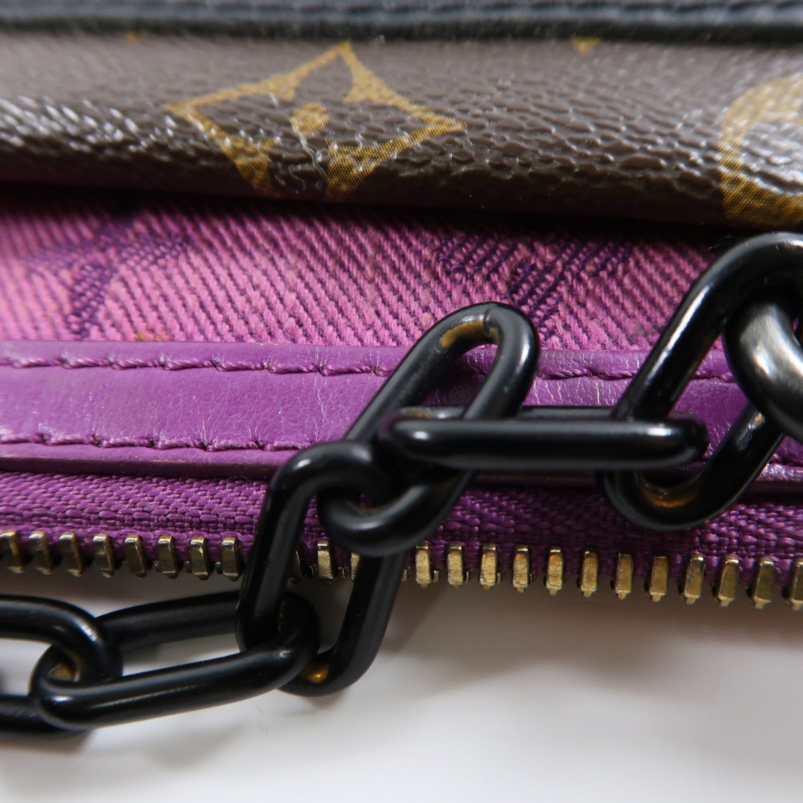 LOUIS VUITTON 【激減優惠】Monogram D.Flat Shoulder金扣鏈帶肩背袋啡色/紫色