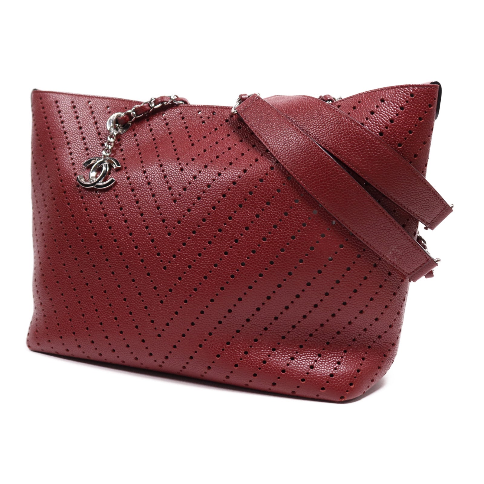 CHANEL 牛皮皮革Tote Bag銀扣鏈帶肩背袋