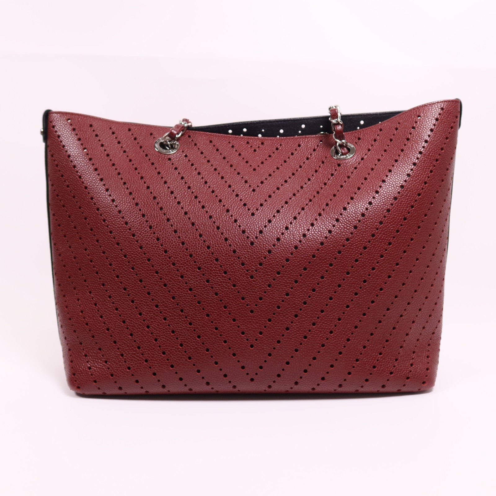 CHANEL 牛皮皮革Tote Bag銀扣鏈帶肩背袋