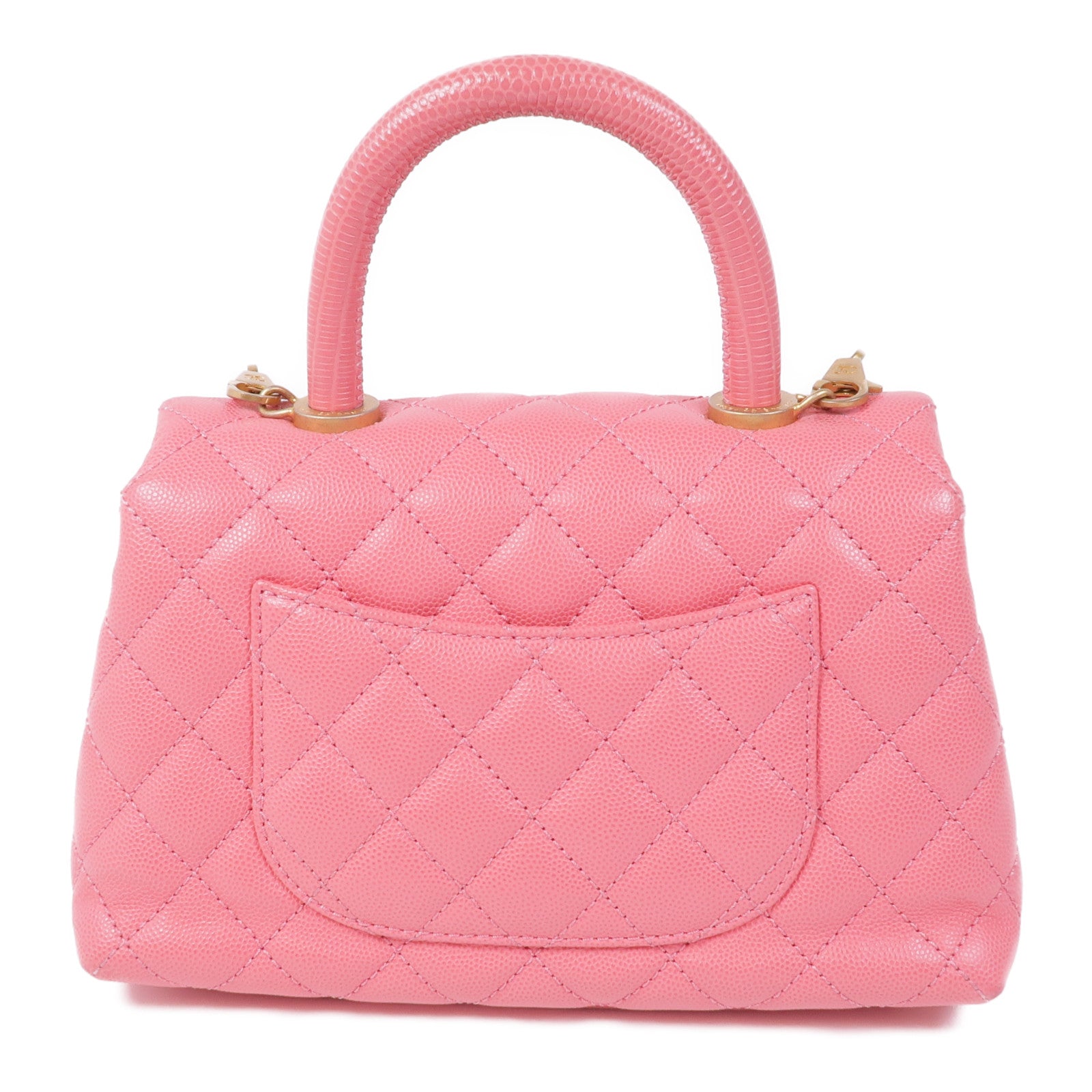 CHANEL 蜥蜴皮革/牛皮皮革Coco Handle Small金扣手挽肩背兩用袋