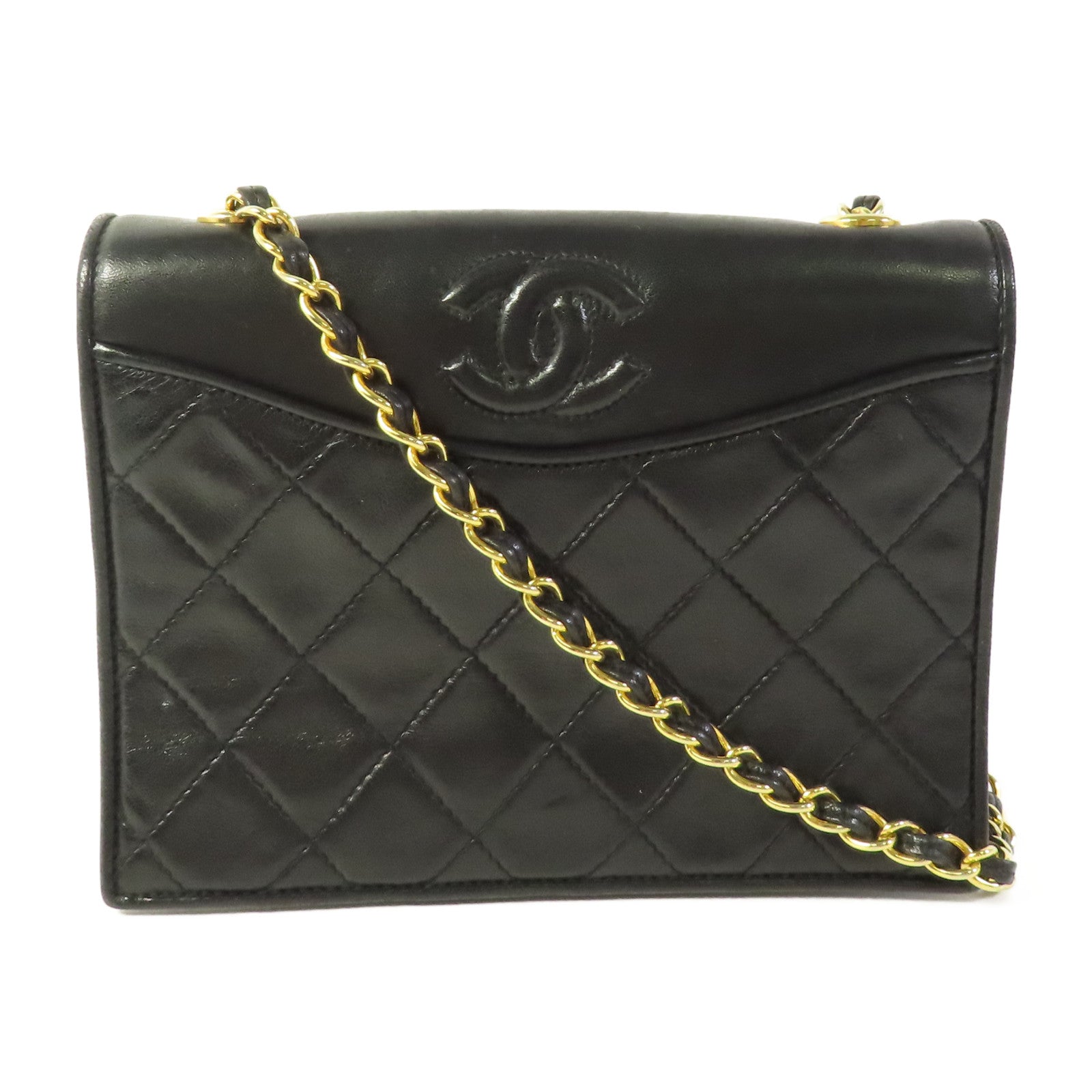 CHANEL 牛皮皮革Vintage Chain Shoulder金扣鏈帶肩背袋